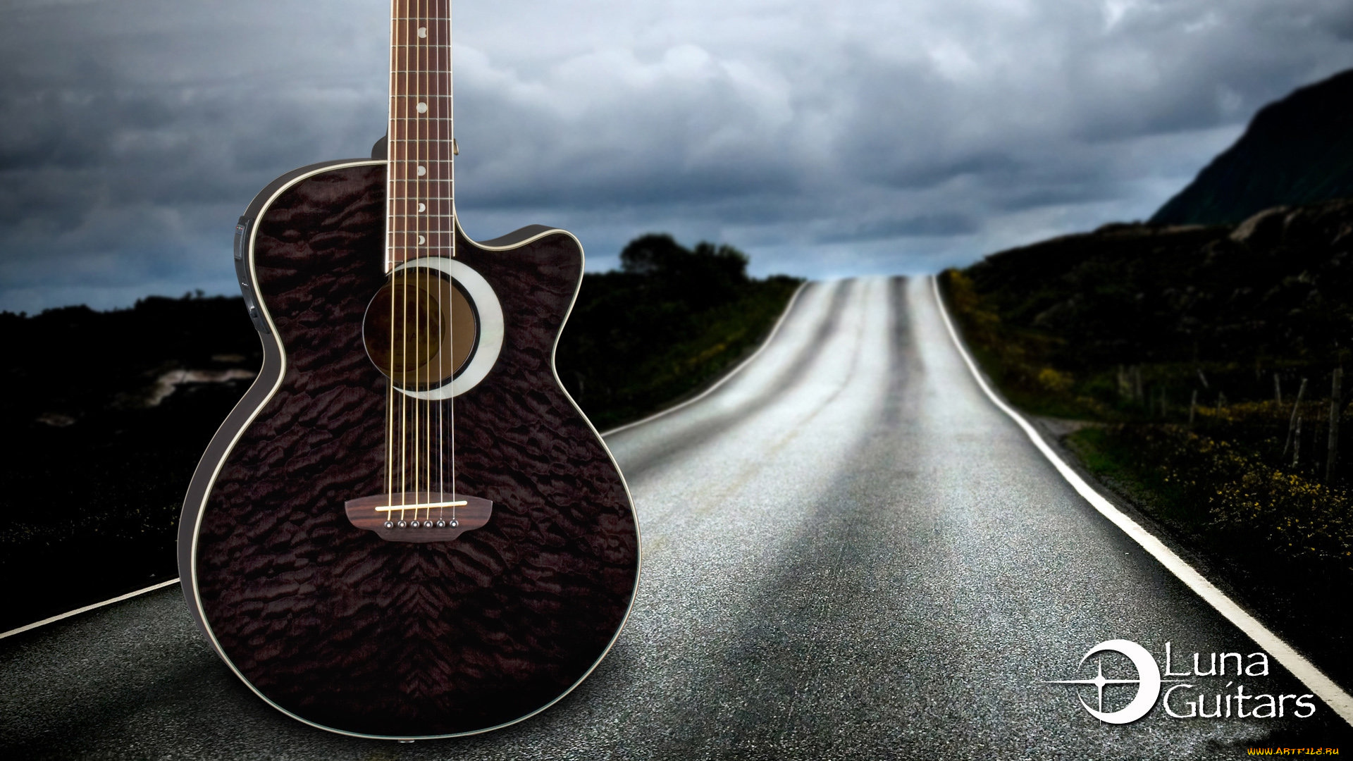 музыка, -музыкальные, инструменты, дорога, природа, гитара
