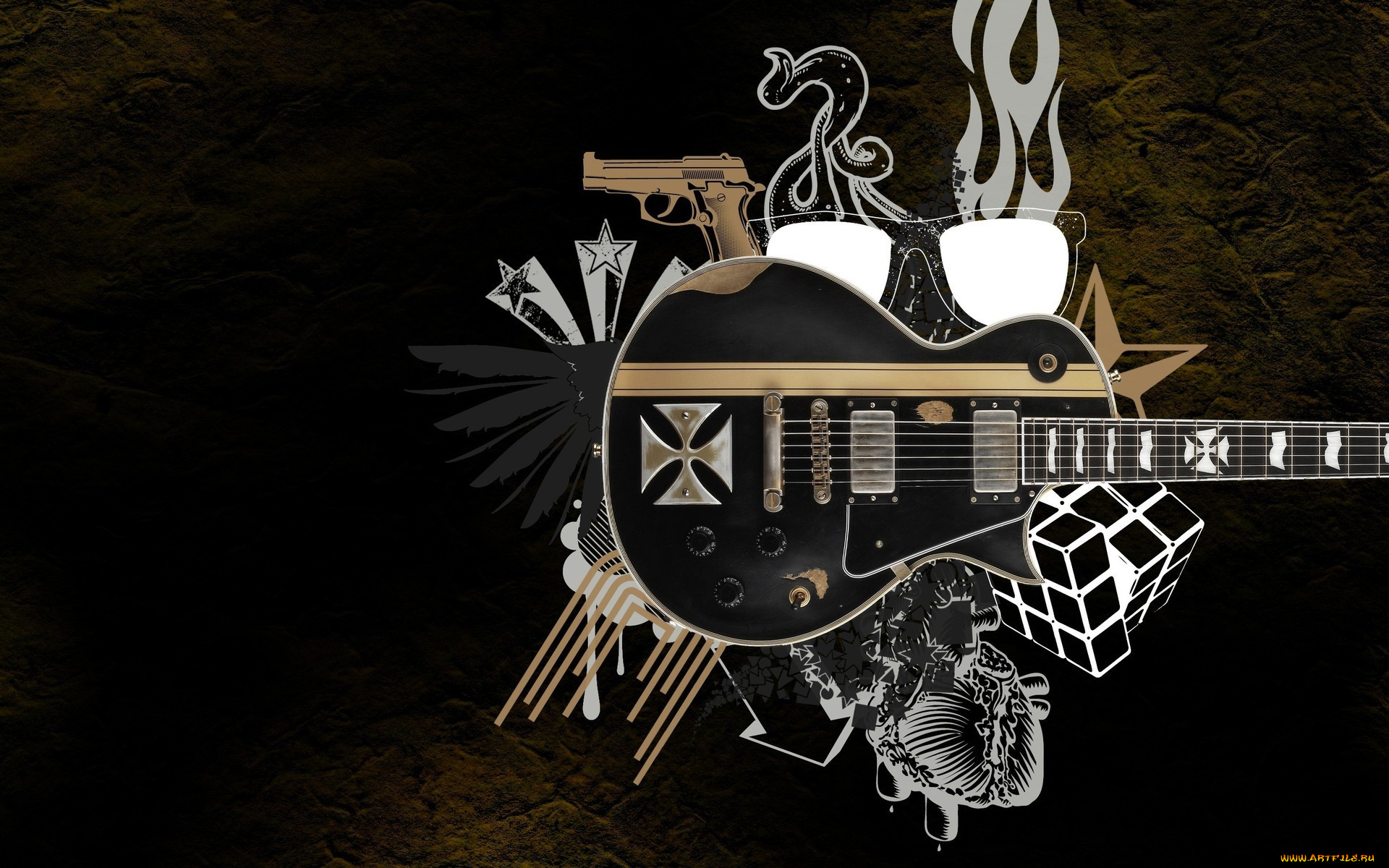 музыка, -другое, гитара, очки, узор