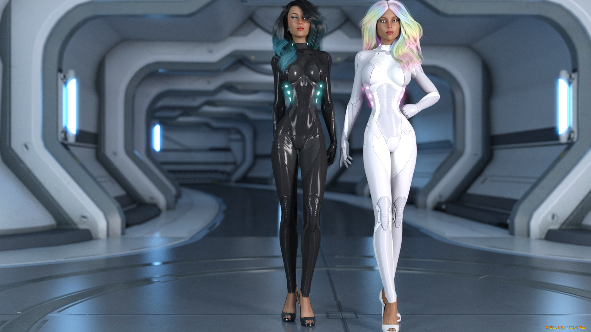 3д, графика, фантазия, , fantasy, фон, девушки, взгляд