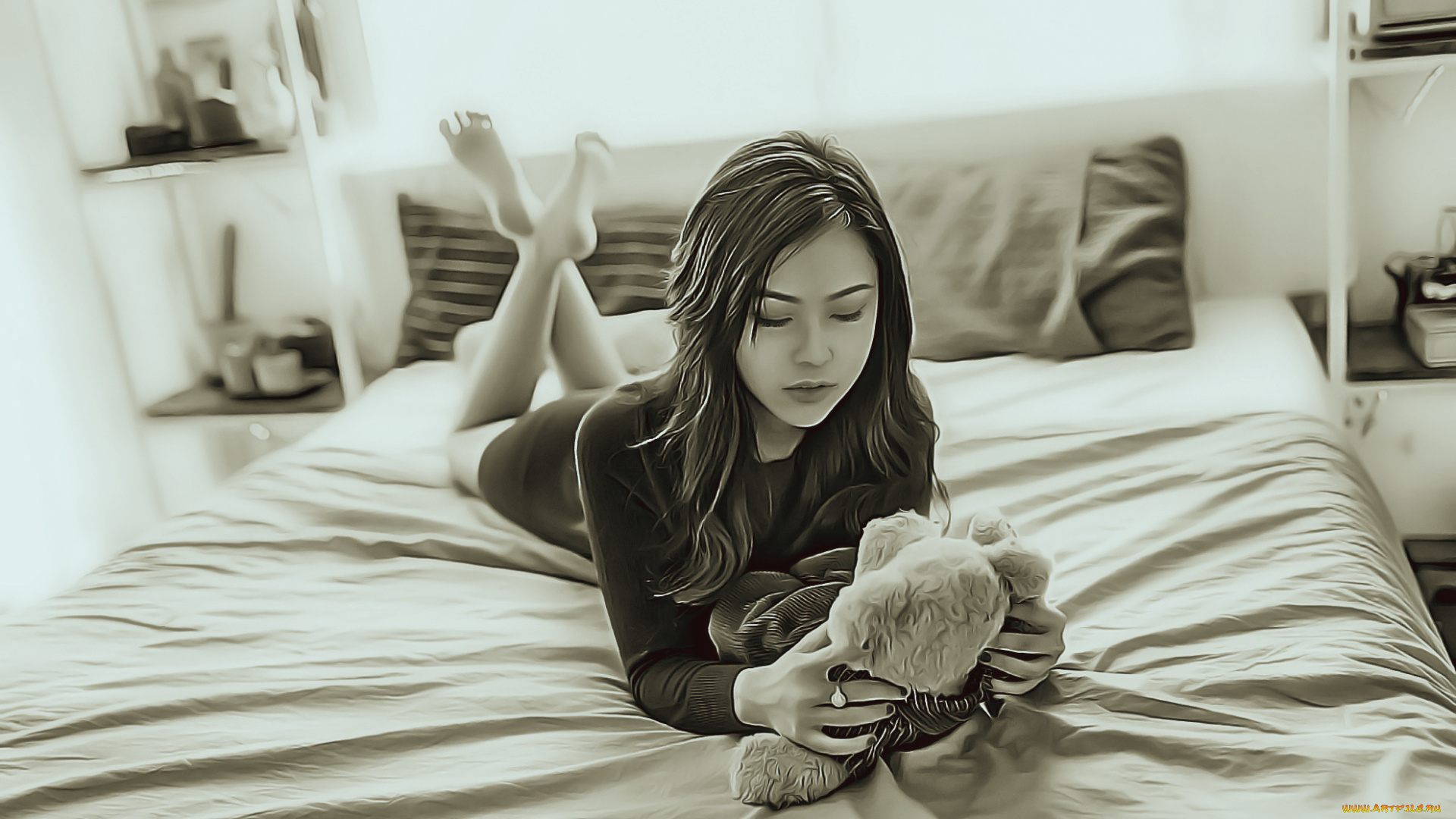 календари, компьютерный, дизайн, комната, девушка, 2019, calendar, мебель, игрушка, кровать