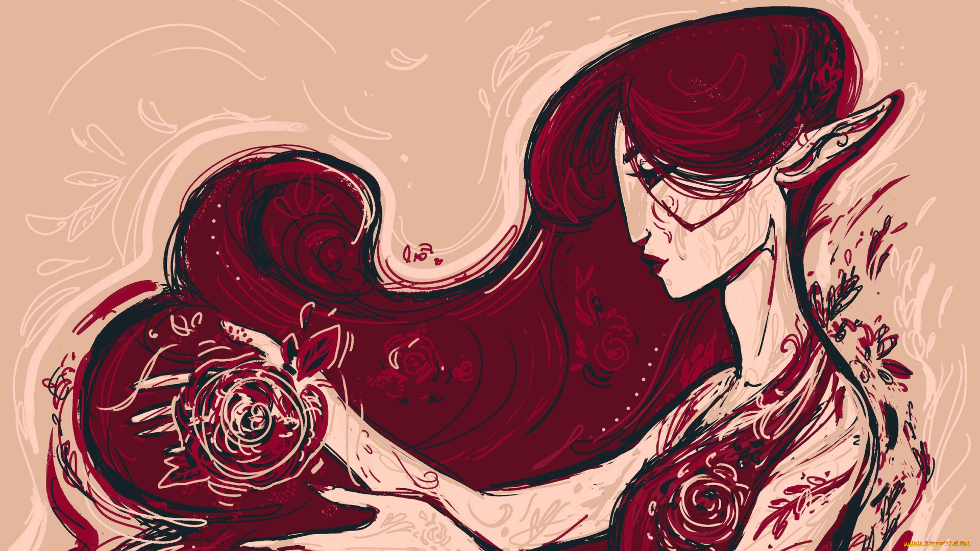 фэнтези, эльфы, девушка, уши, магия