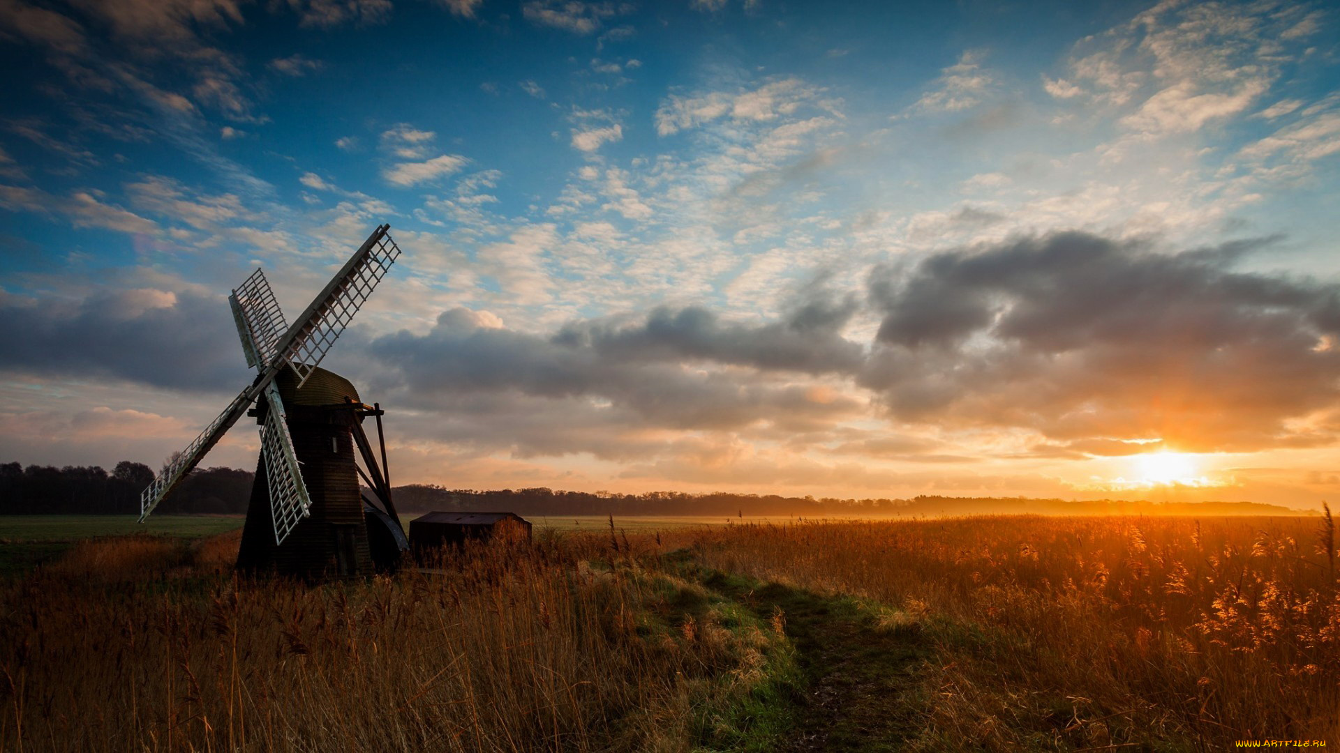 разное, мельницы, ветряная, мельница, закат