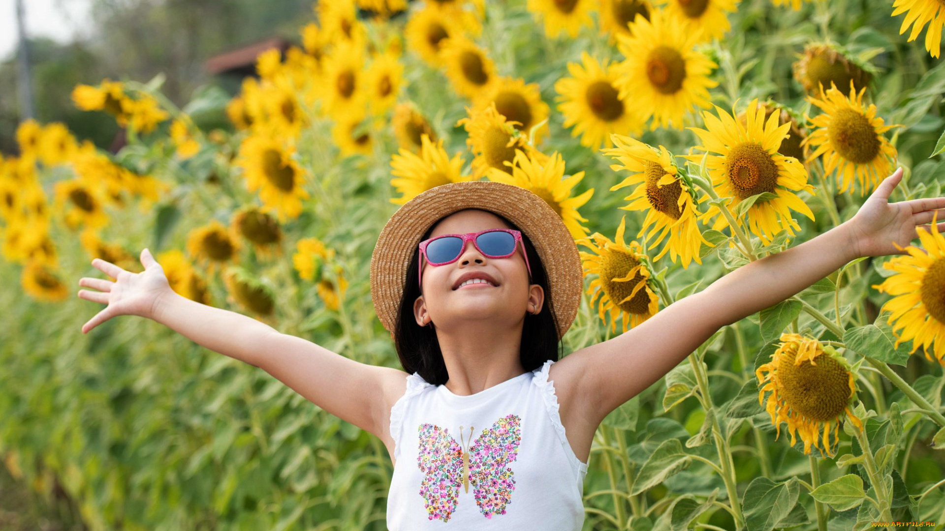 разное, настроения, лето, подсолнухи, девочка, радость