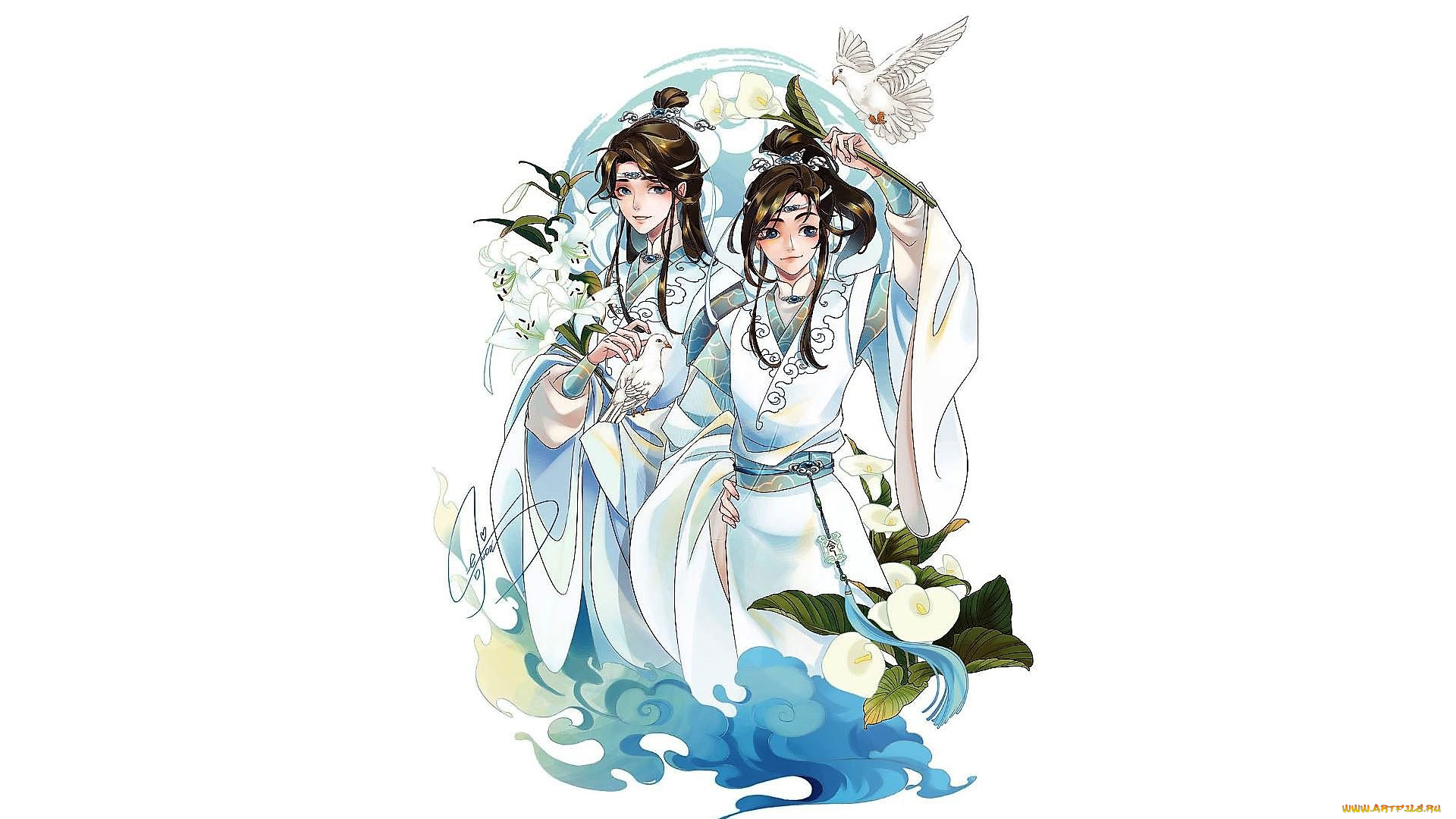 аниме, mo, dao, zu, shi, лань, сычжуй, цзиньи, цветы, голубь