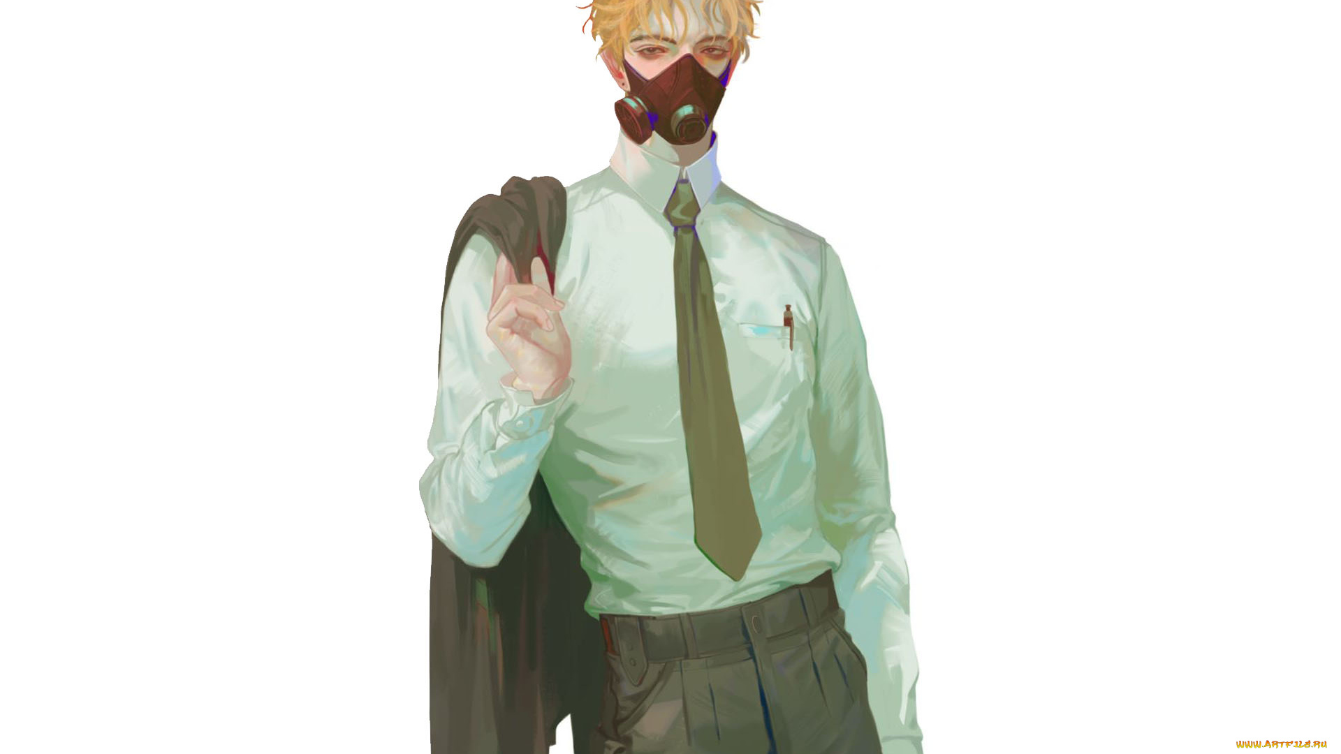 аниме, unknown, , другое, , парень, галстук, костюм, пиджак, маска