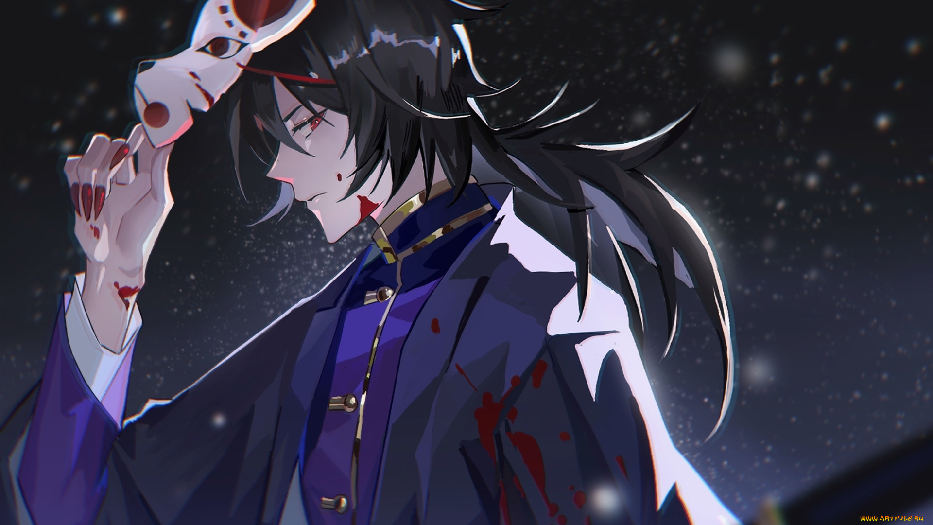 клинок, рассекающий, демонов, аниме, demon, slayer, , kimetsu, no, yaiba, demon, slayer, kimetsu, no, yaiba, парень, взгляд, меч, маска, giyuu, tomioka