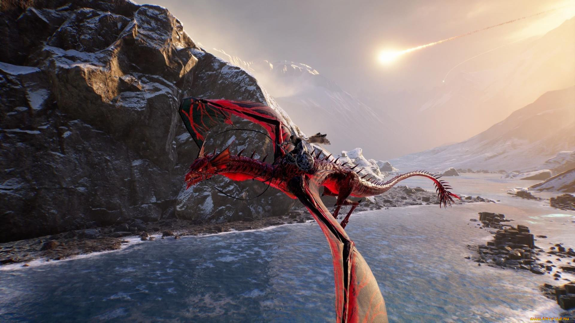 видео, игры, century, , age, of, ashes, дракон, полет, скалы, море