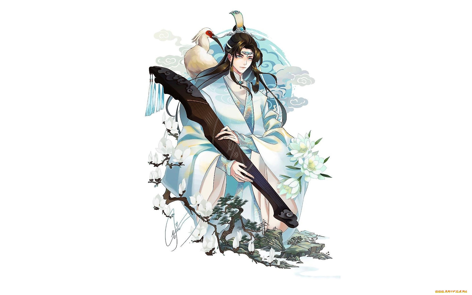 аниме, mo, dao, zu, shi, лань, ванцзи, птица, гуцинь