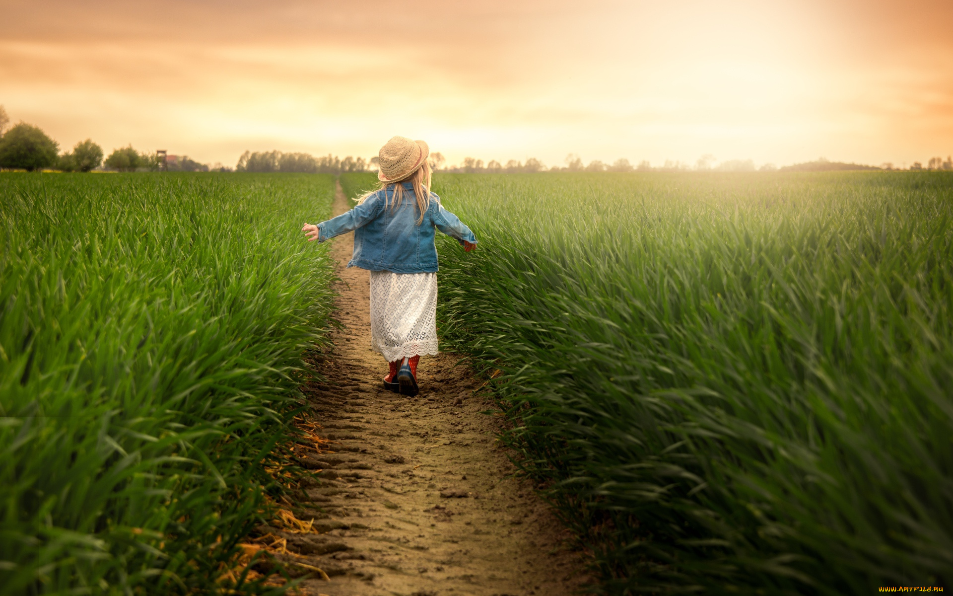 разное, дети, девочка, поле, тропинка
