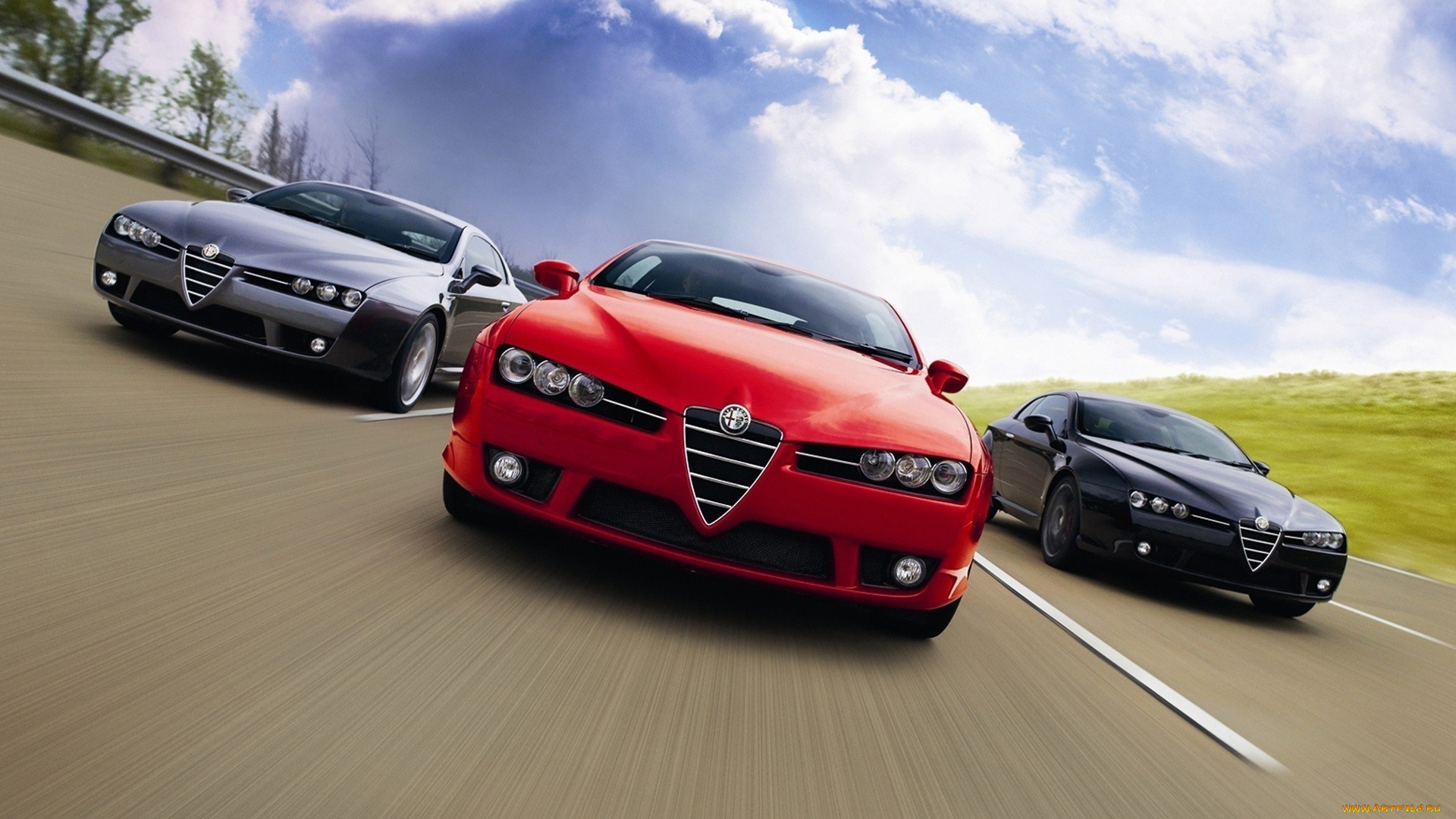 alfa, romeo, brera, автомобили, alfa, romeo, красный, черные, дорога, скорость