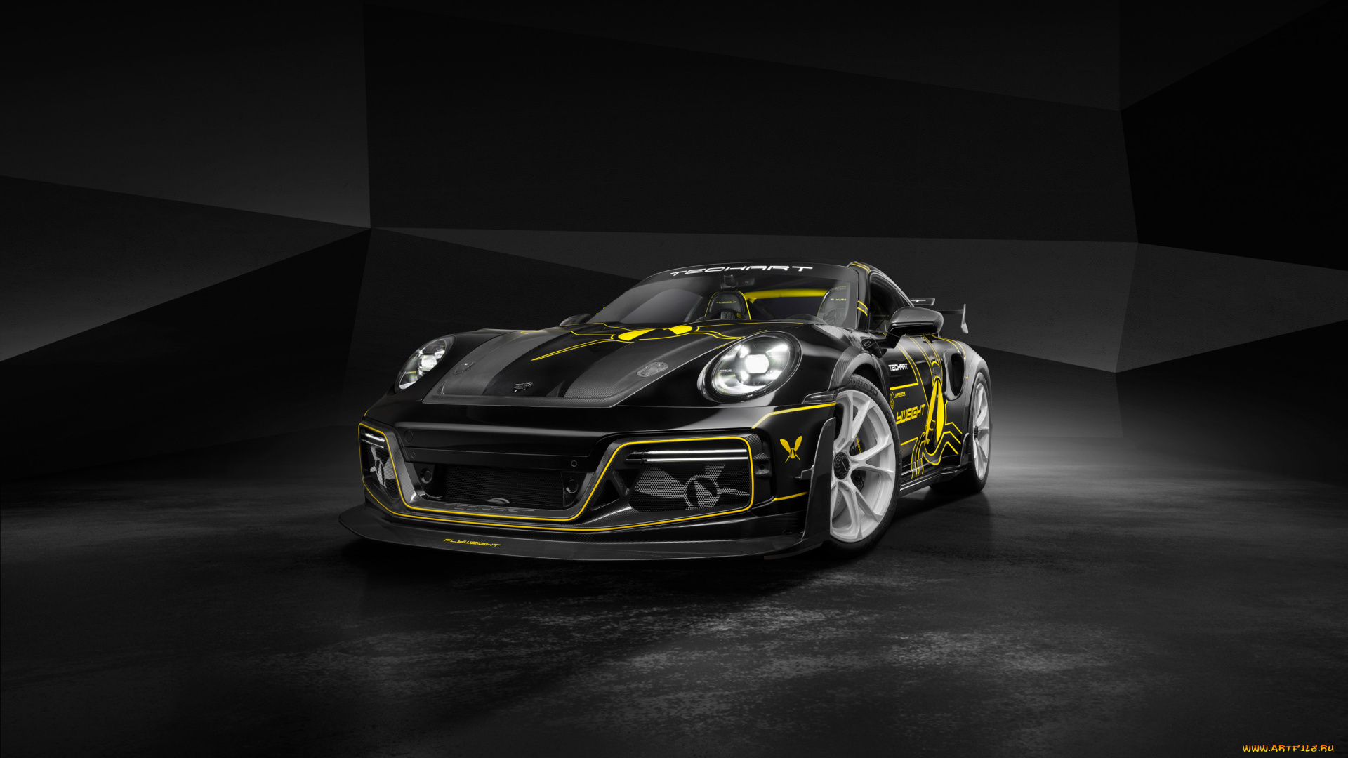 автомобили, porsche, techart, gtstreet, r, flyweight, черный, купе, 2023, тюнинг