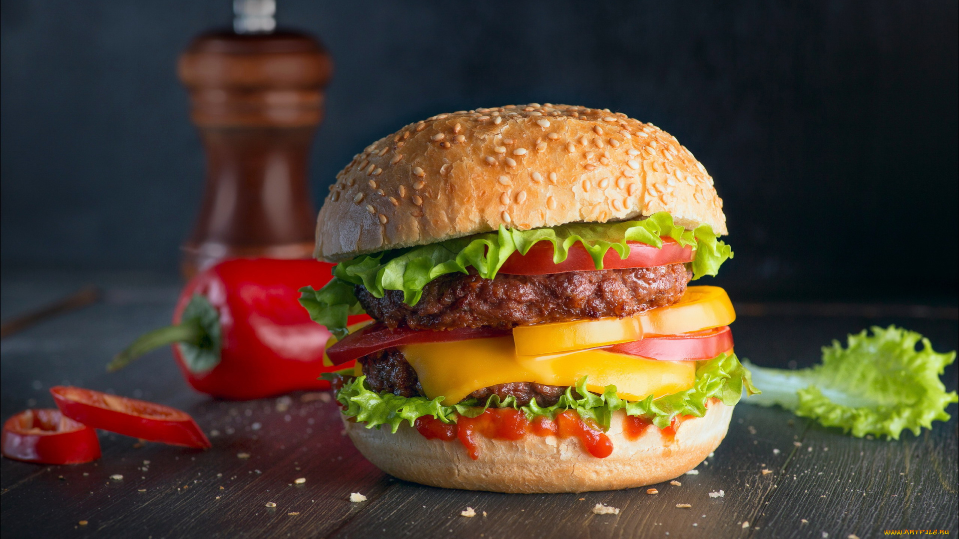 еда, бутерброды, , гамбургеры, , канапе, перец, гамбургер, котлета, салат