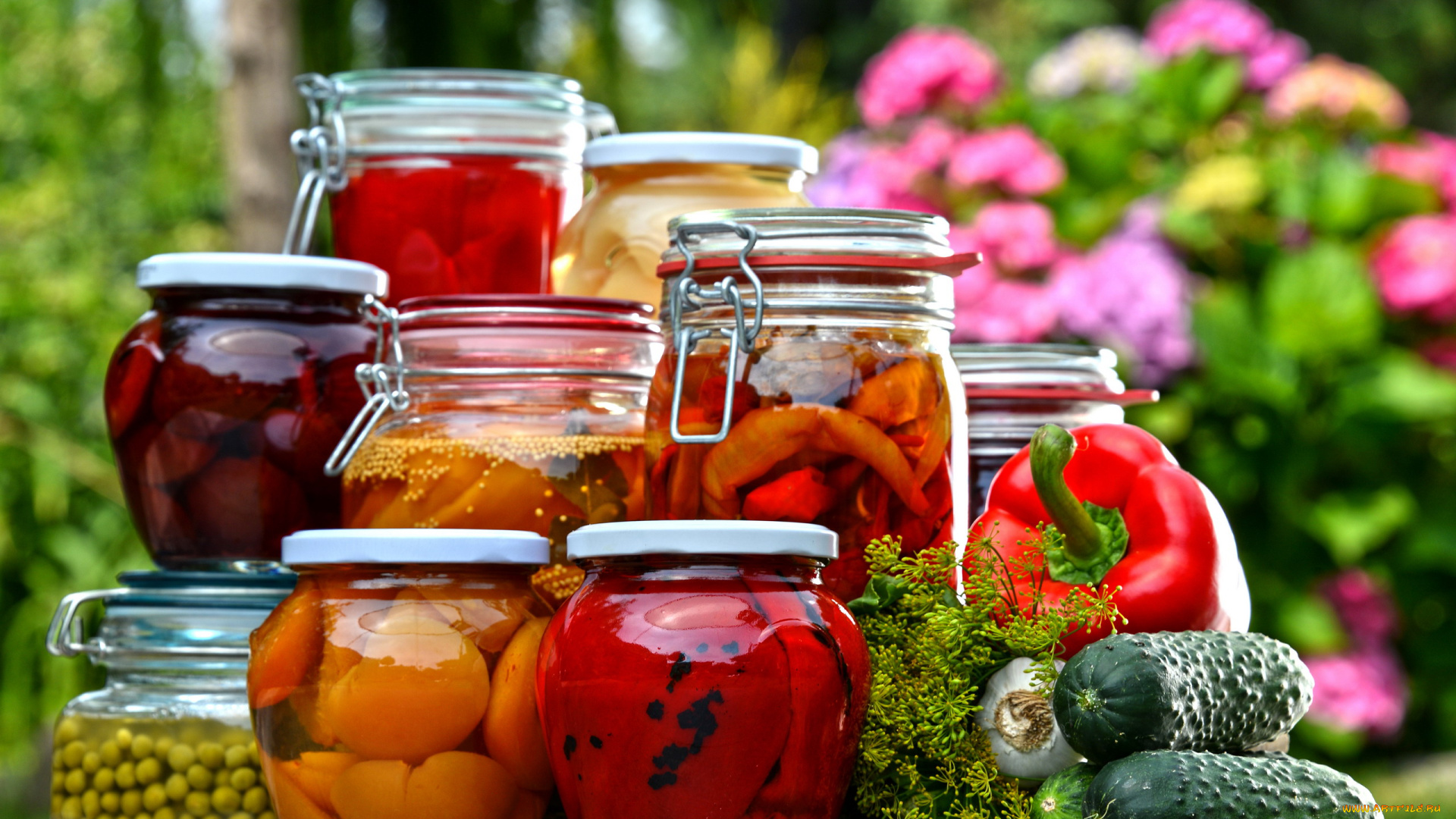 еда, консервация, маринованные, овощи, огурцы, перец, чеснок, укроп