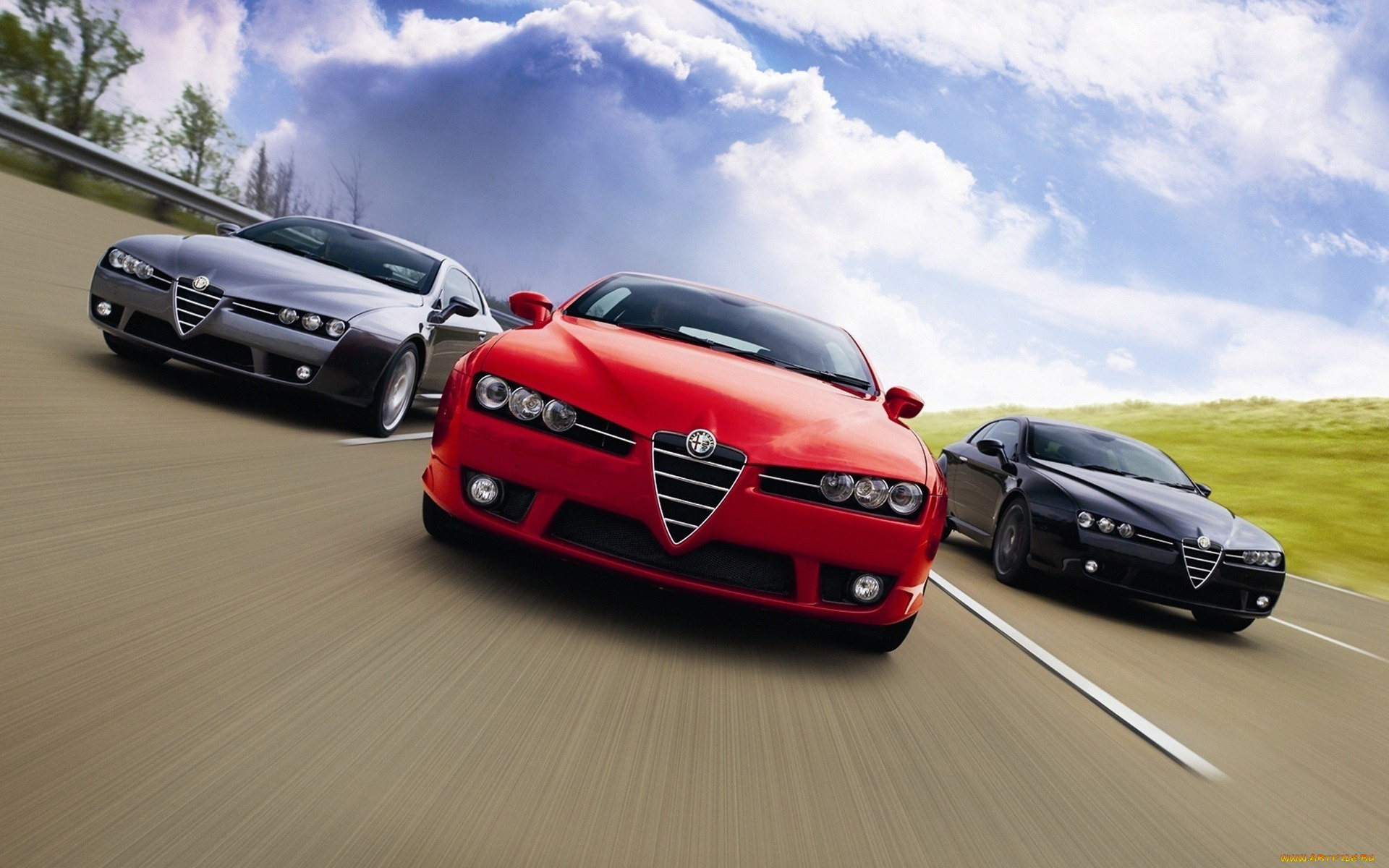 alfa, romeo, brera, автомобили, alfa, romeo, красный, черные, дорога, скорость