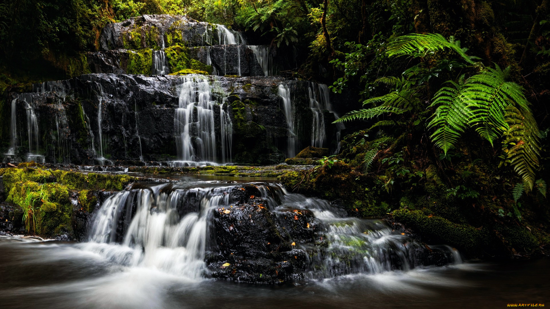 purakanui, falls, new, zealand, природа, водопады, purakanui, falls, new, zealand