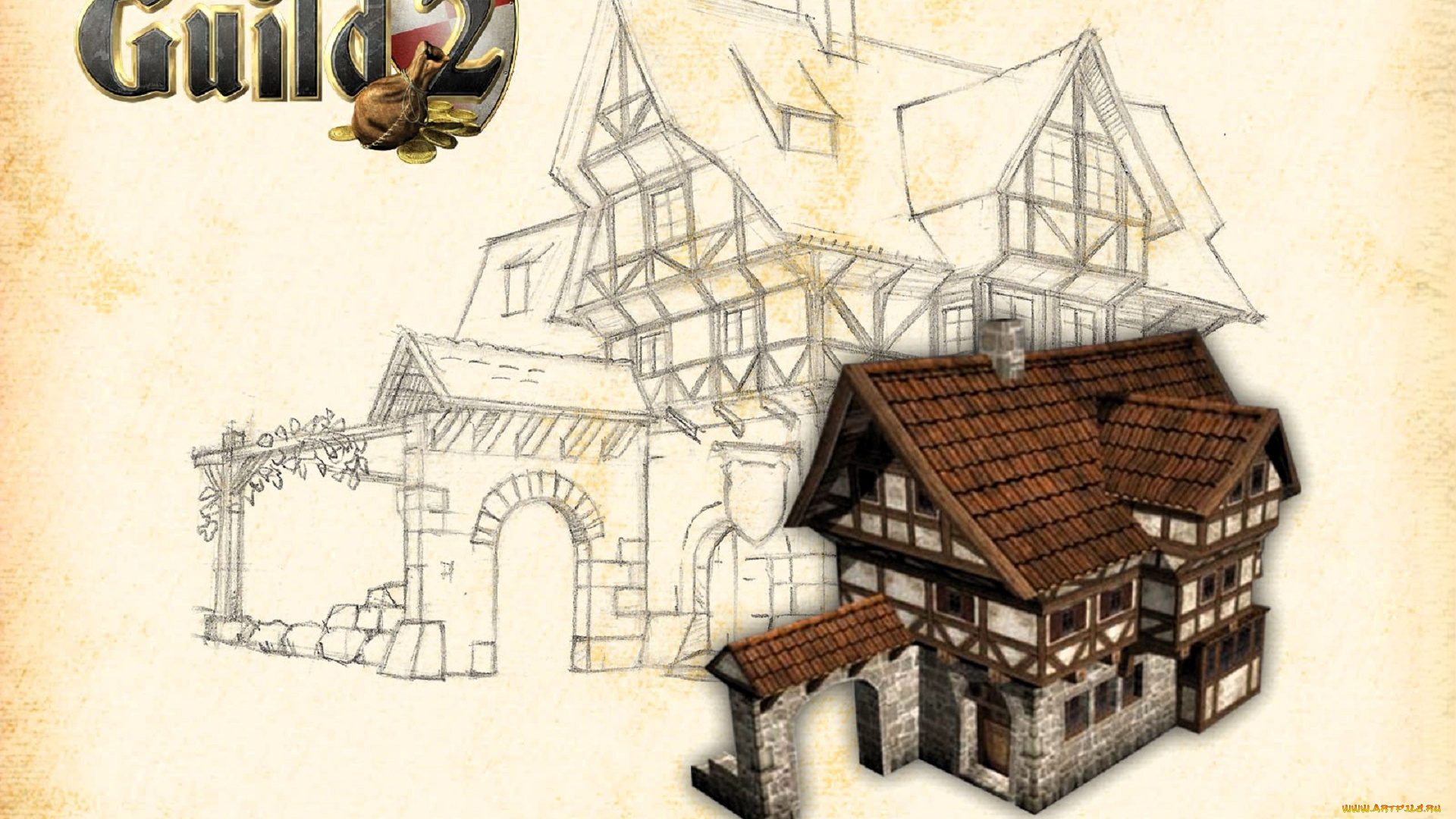 видео, игры, the, guild, 2, дом, чертеж