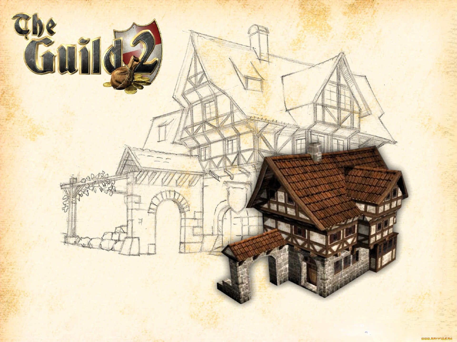 видео, игры, the, guild, 2, дом, чертеж