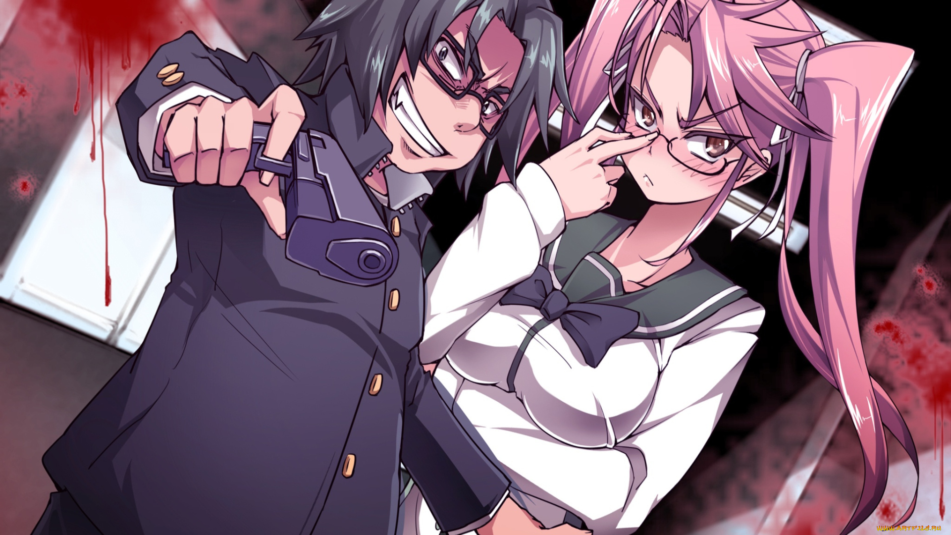 аниме, highschool, of, the, dead, пистолет, мальчик