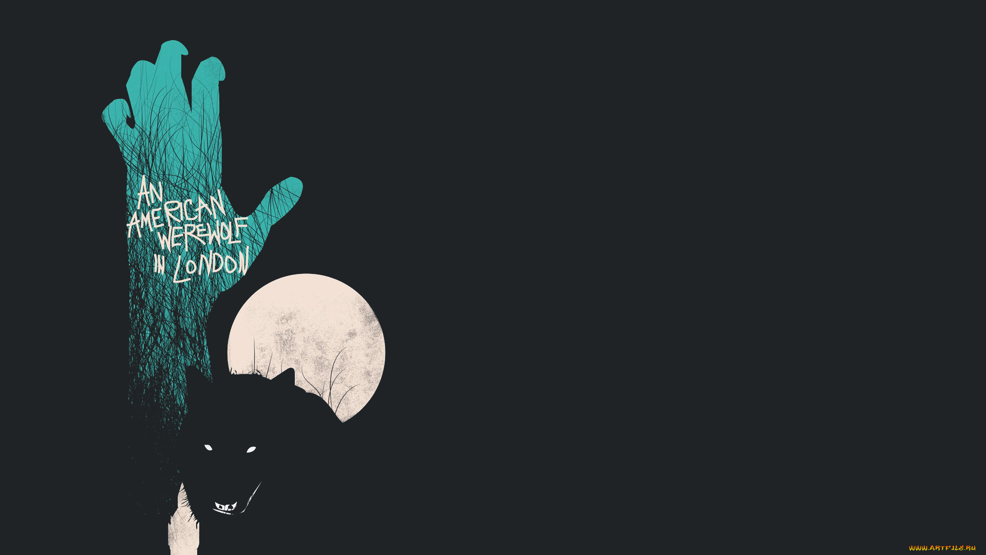 векторная, графика, луна, оборотень, вервольф