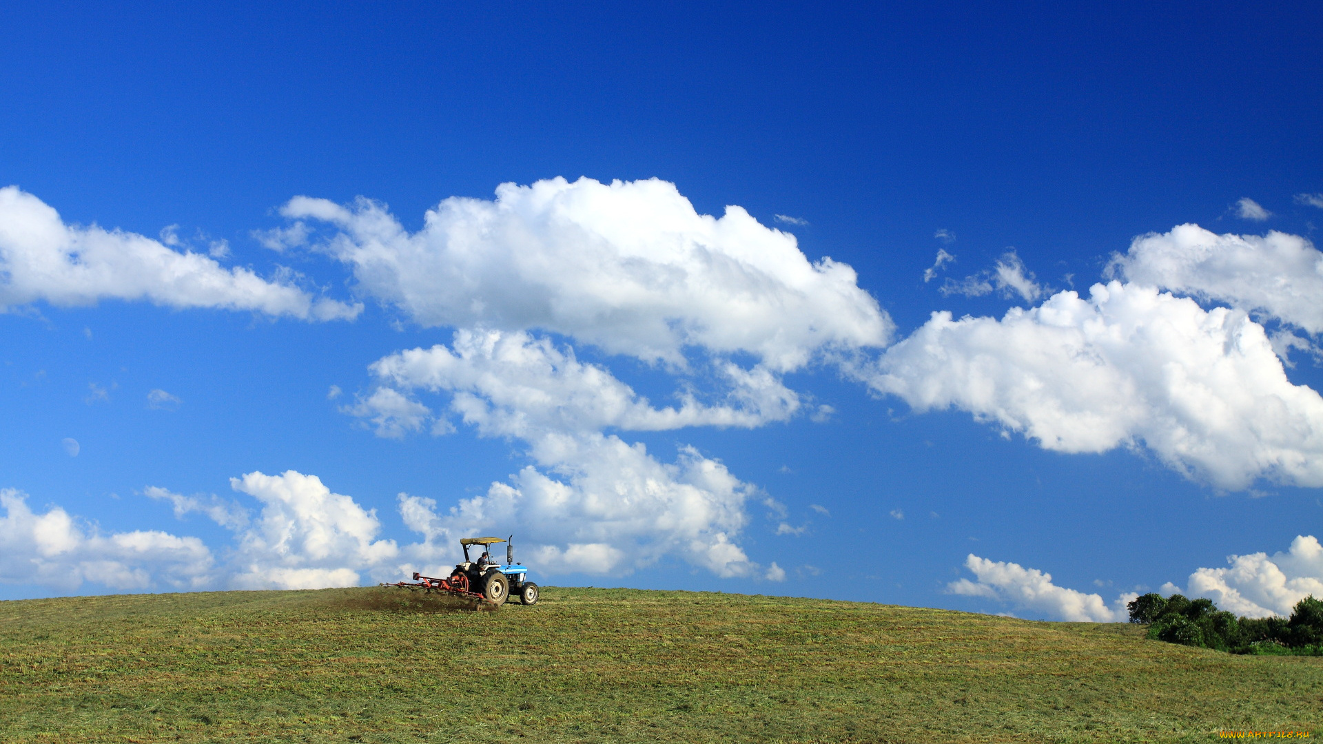 техника, тракторы, поле, трактор, облака