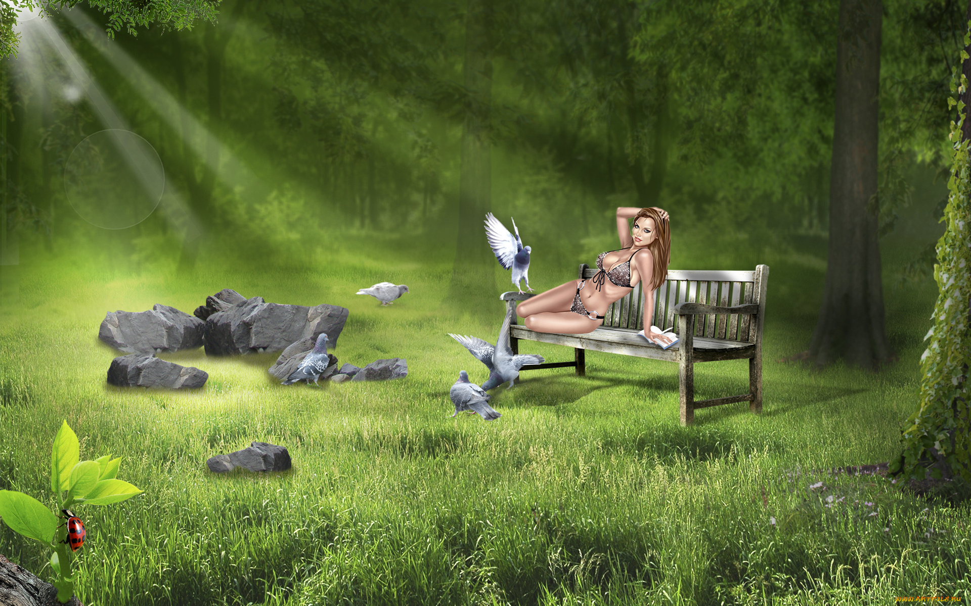 3д, графика, people, люди, на, природе