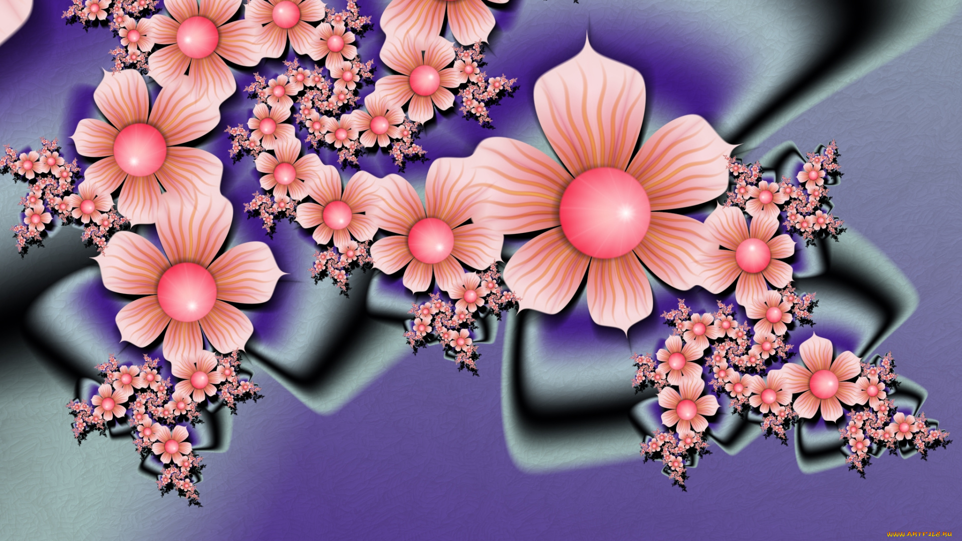 3д, графика, flowers, цветы, фон, цвета, узор, лепестки