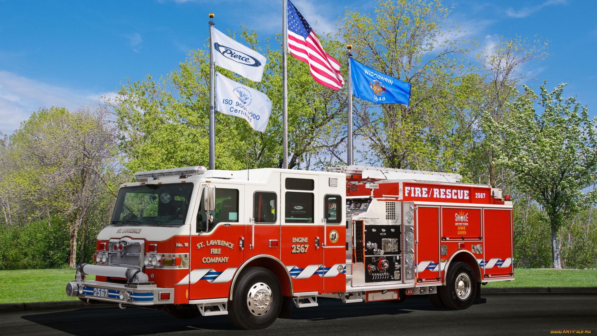 автомобили, пожарные, машины, truck, fire, красный, колеса, дорога