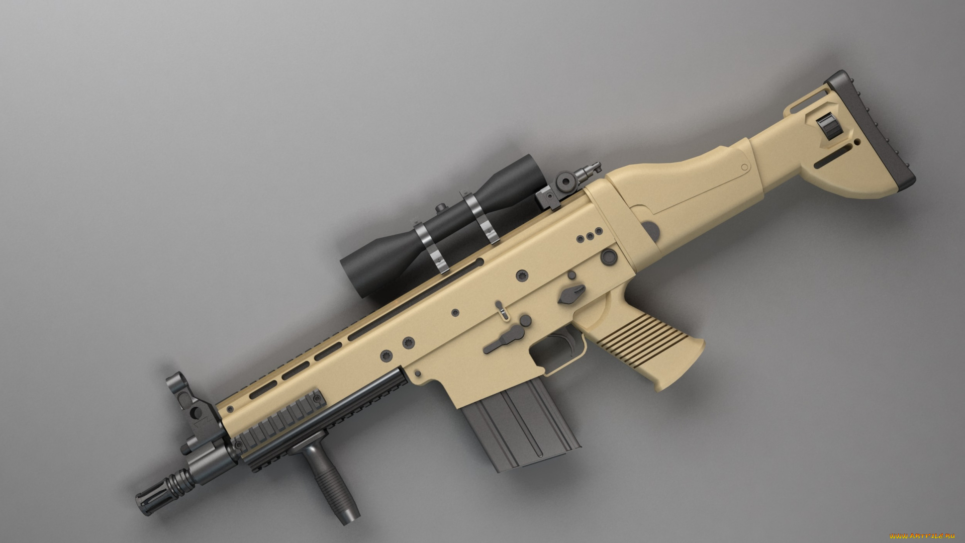 оружие, 3d, автомат, прицел, фон