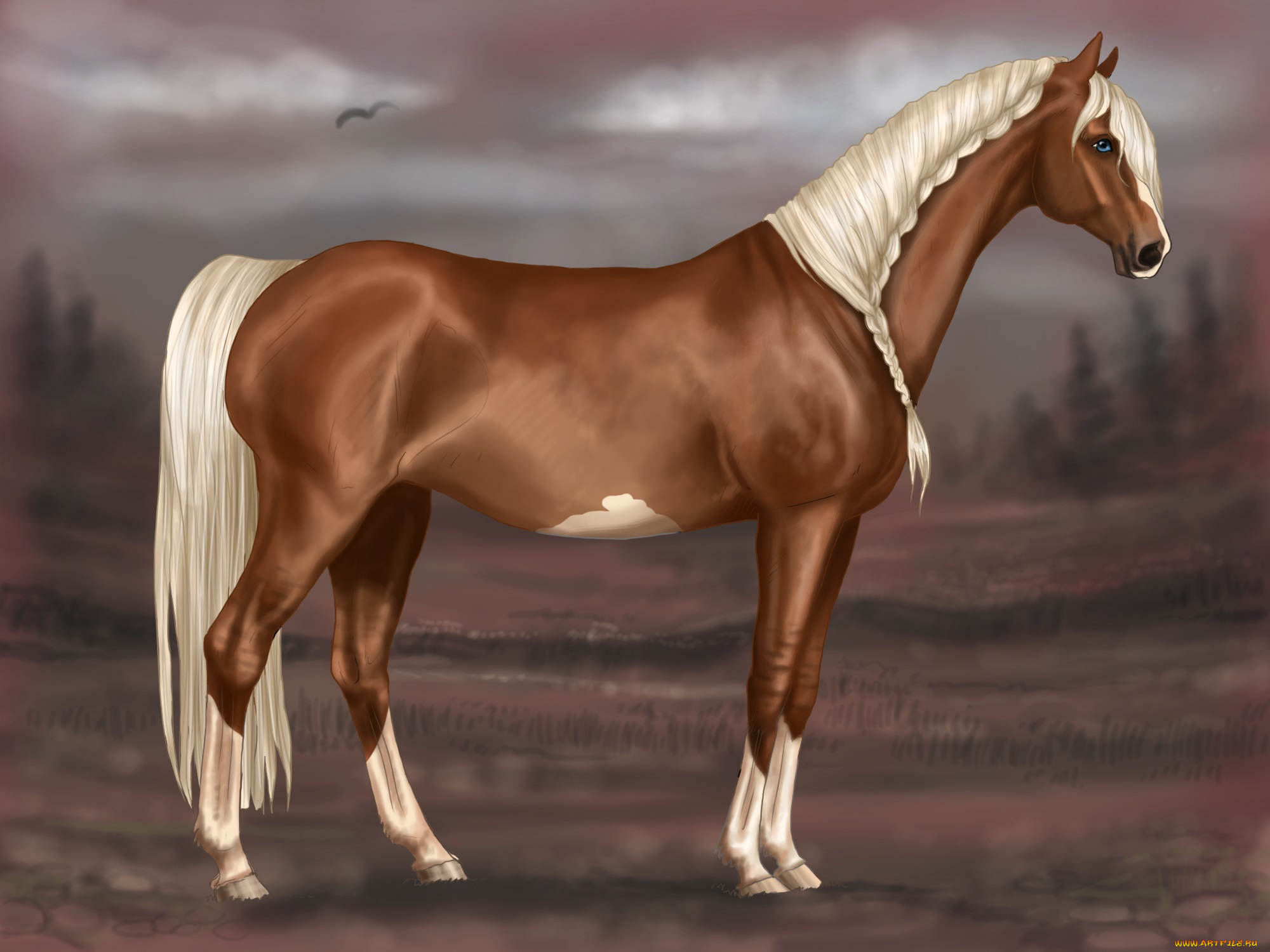 рисованные, животные, лошади, лошадь