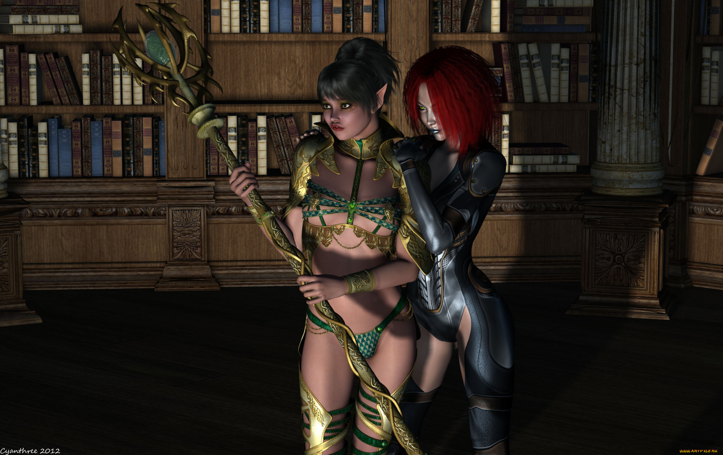 3д, графика, elves, эльфы, эльфийки, жезл