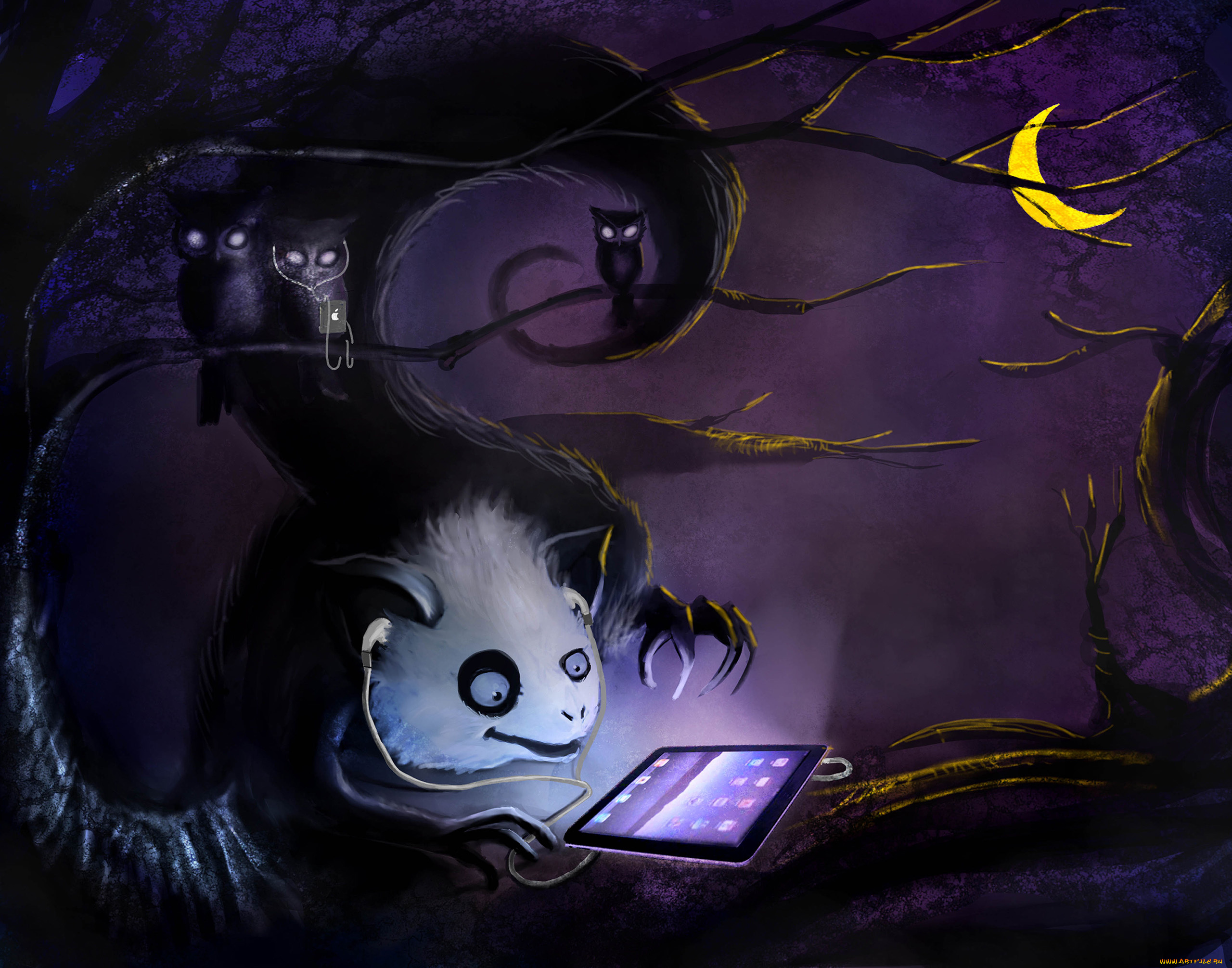 фэнтези, существа, месяц, планшет