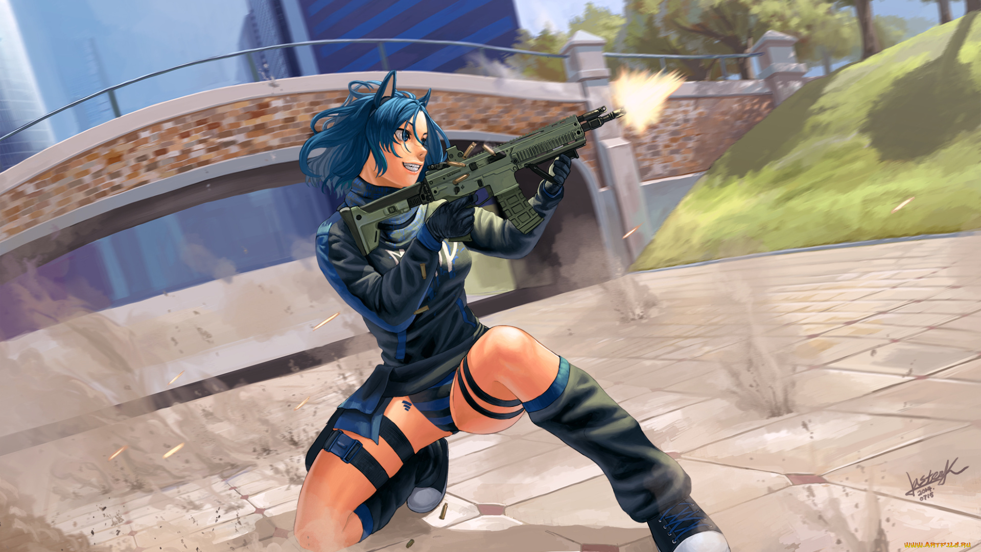 аниме, -weapon, , blood, &, technology, оружие, ушки, трусики, неко, радость, девушка, lasterk, art, гильзы, выстрелы