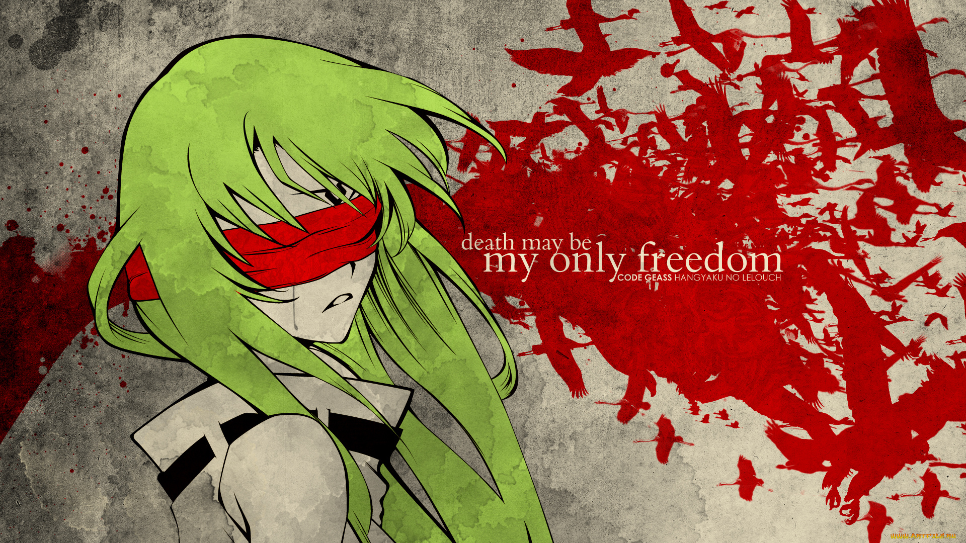 аниме, code, geass, девушка, код, гиасс, пицо, птицы, зелёные, волосы