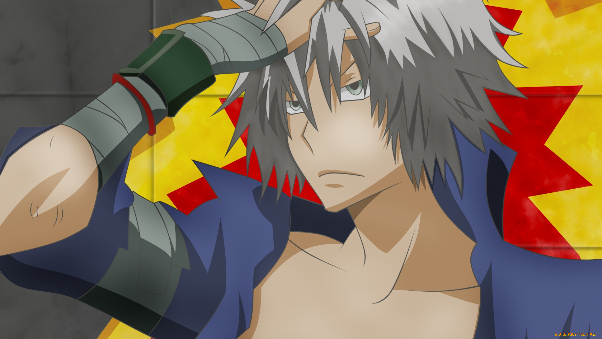 аниме, katekyo, hitman, reborn, серые, волосы, парень, хаято, гакудера, учитель, мафиози, реборн