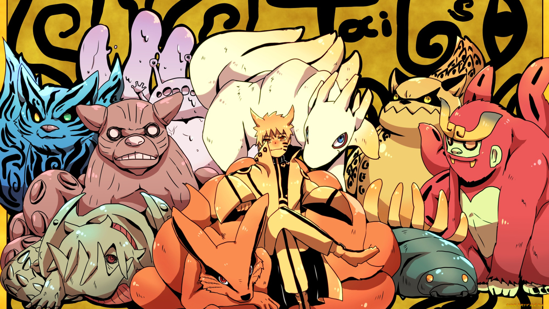 аниме, naruto, хвостатые, арт, биджу, наруто, узумаки