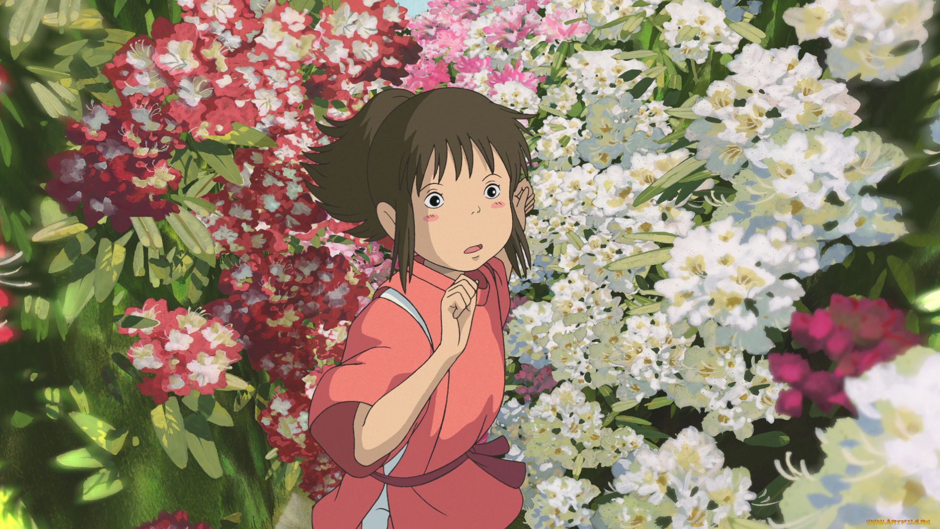 аниме, spirited, away, хаяо, миядзаки, тихиро, унесенные, призраками, spirited, away, цветы, девочка