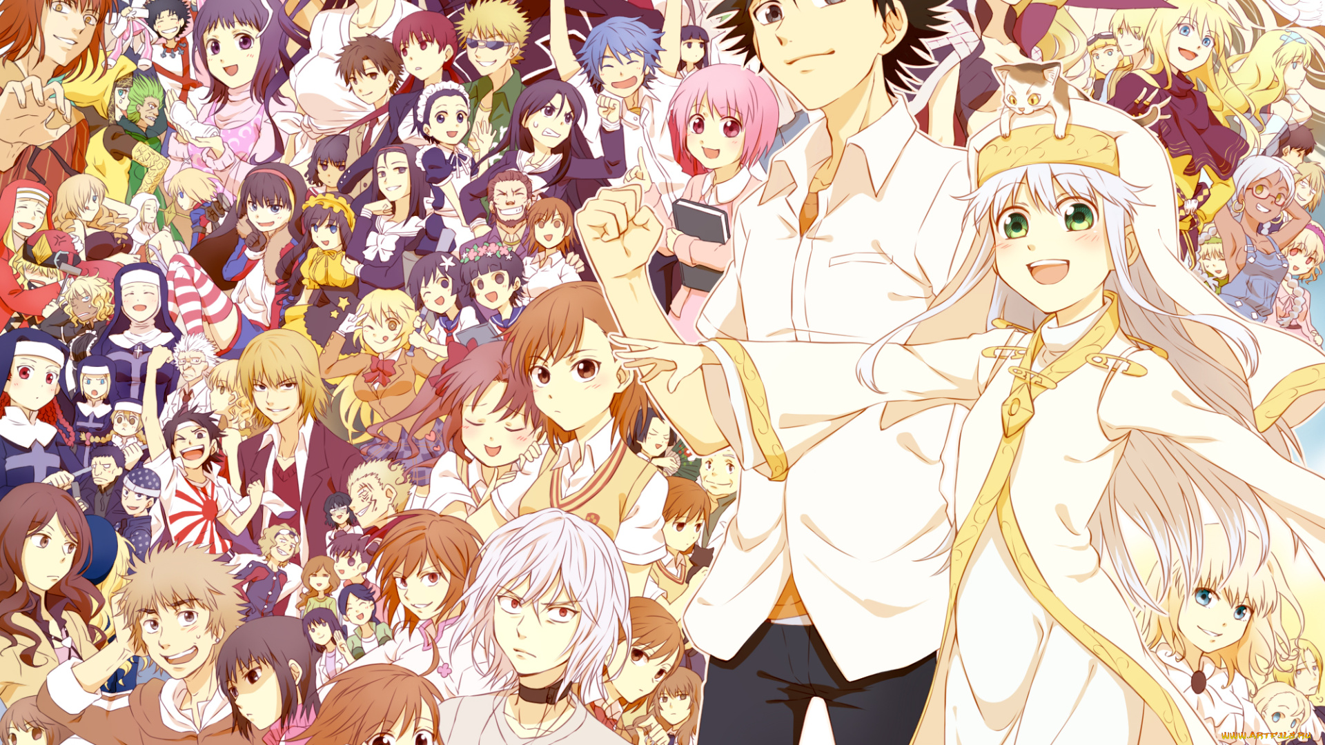 аниме, toaru, majutsu, no, index, девушка, брюнет, пара, блондинка, парень, персонажи