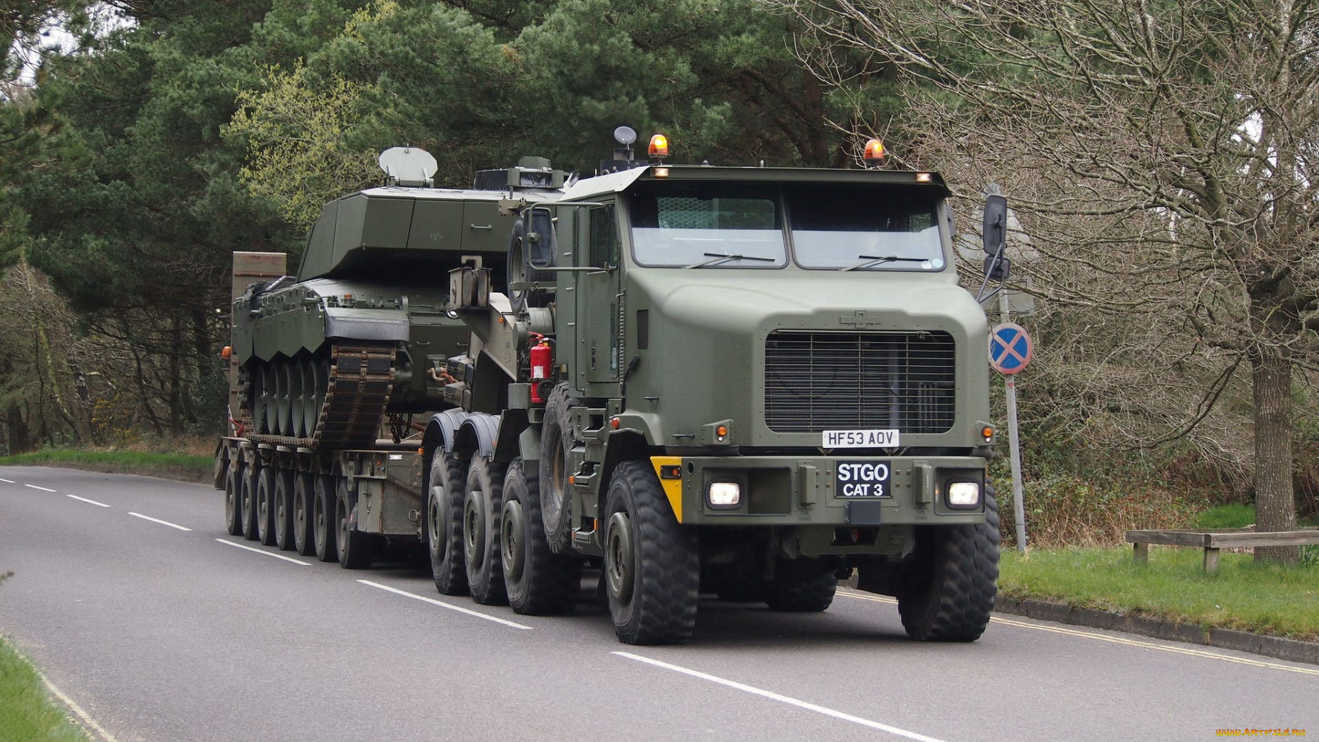 oshkosh, transporter, with, challenger, ii, техника, военная, техника, перевозка, танк, транспорт