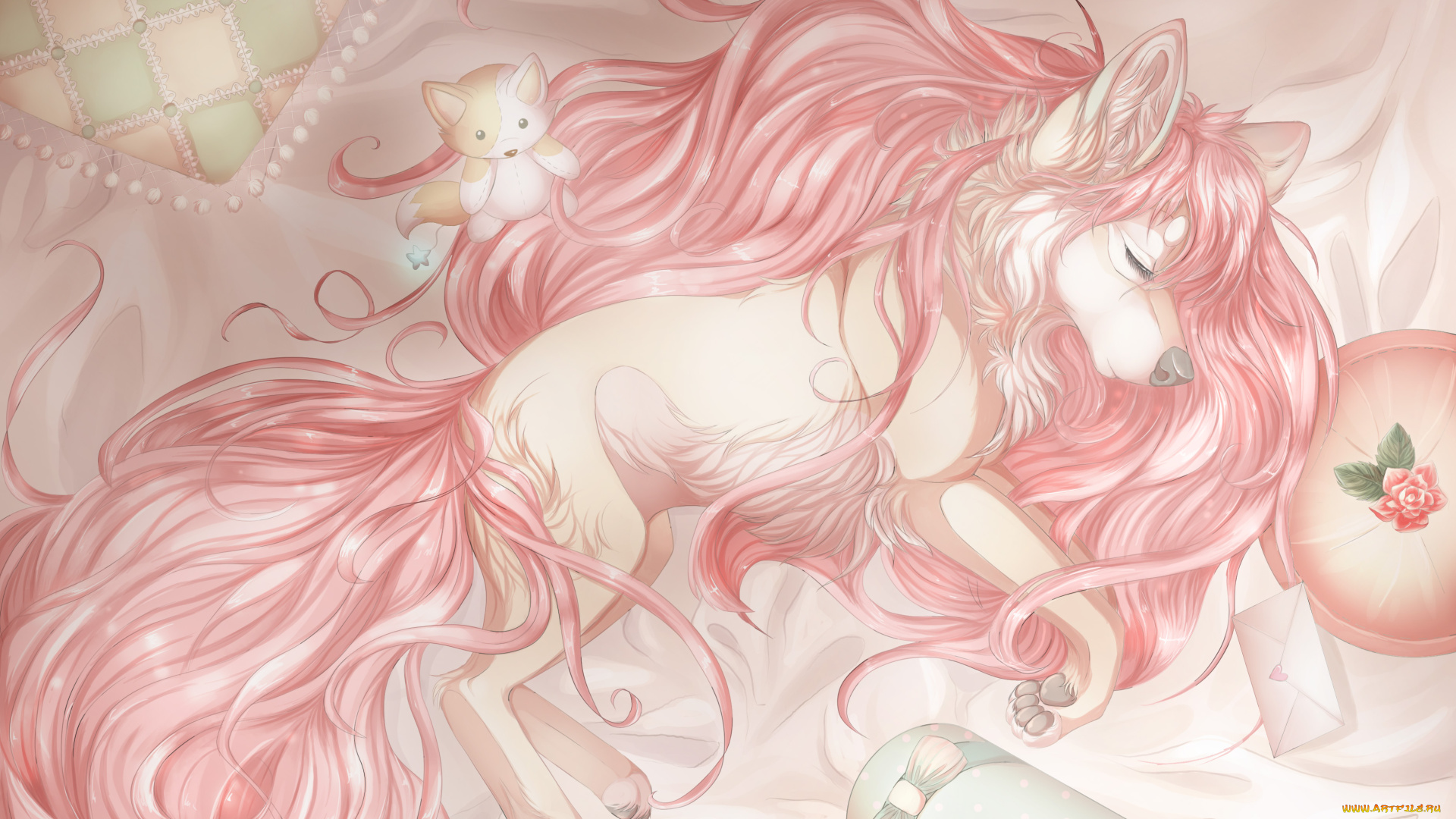 рисованные, животные, , сказочные, , мифические, собака, розовая, шерсть, животное