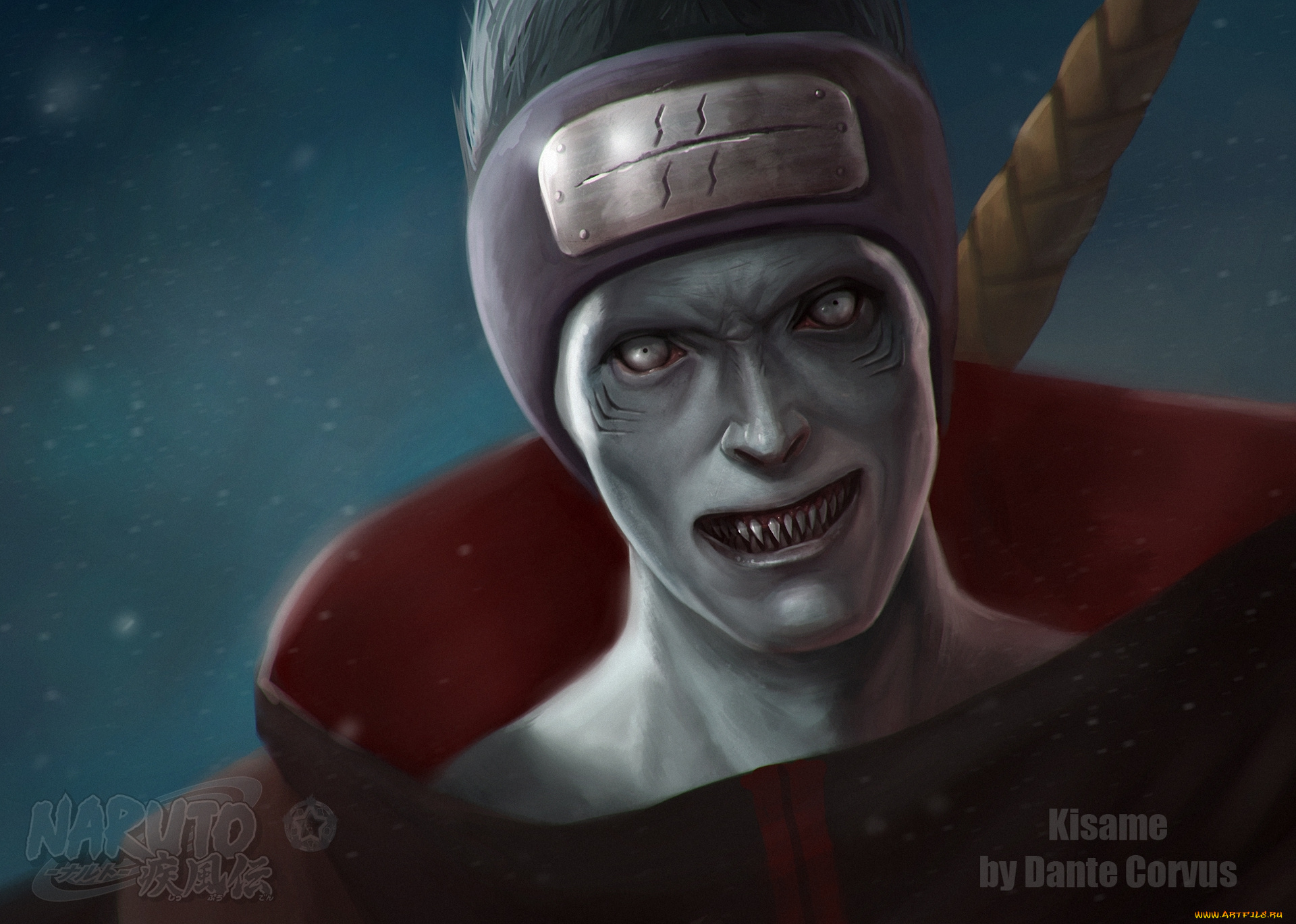 аниме, naruto, клыки, парень, kisame, hoshigaki, dantecyberman, бандана, монстр, арт