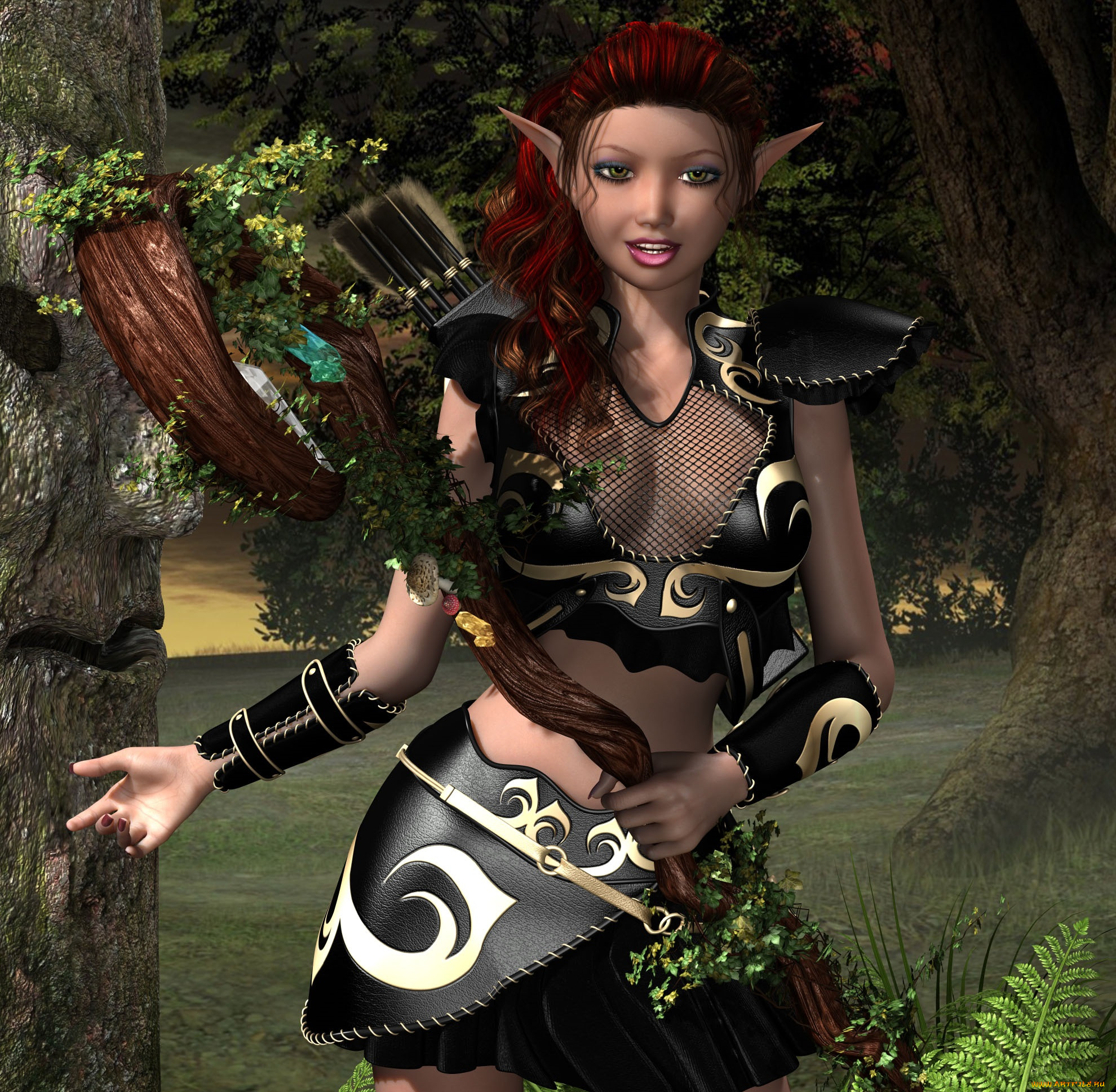 3д, графика, эльфы, , elves, эльфийка, взгляд, улыбка