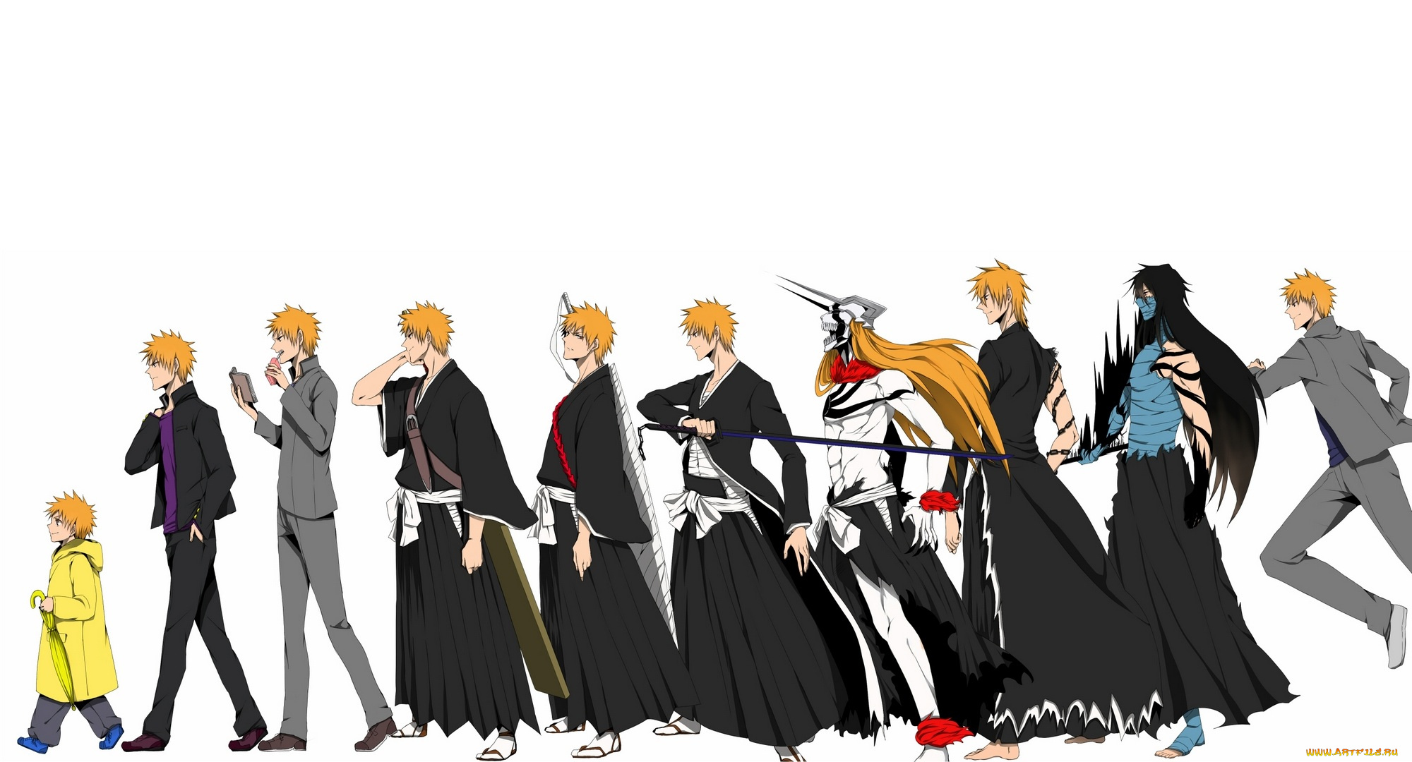 аниме, bleach, арт, блич, белый, фон, ичиго, куросаки