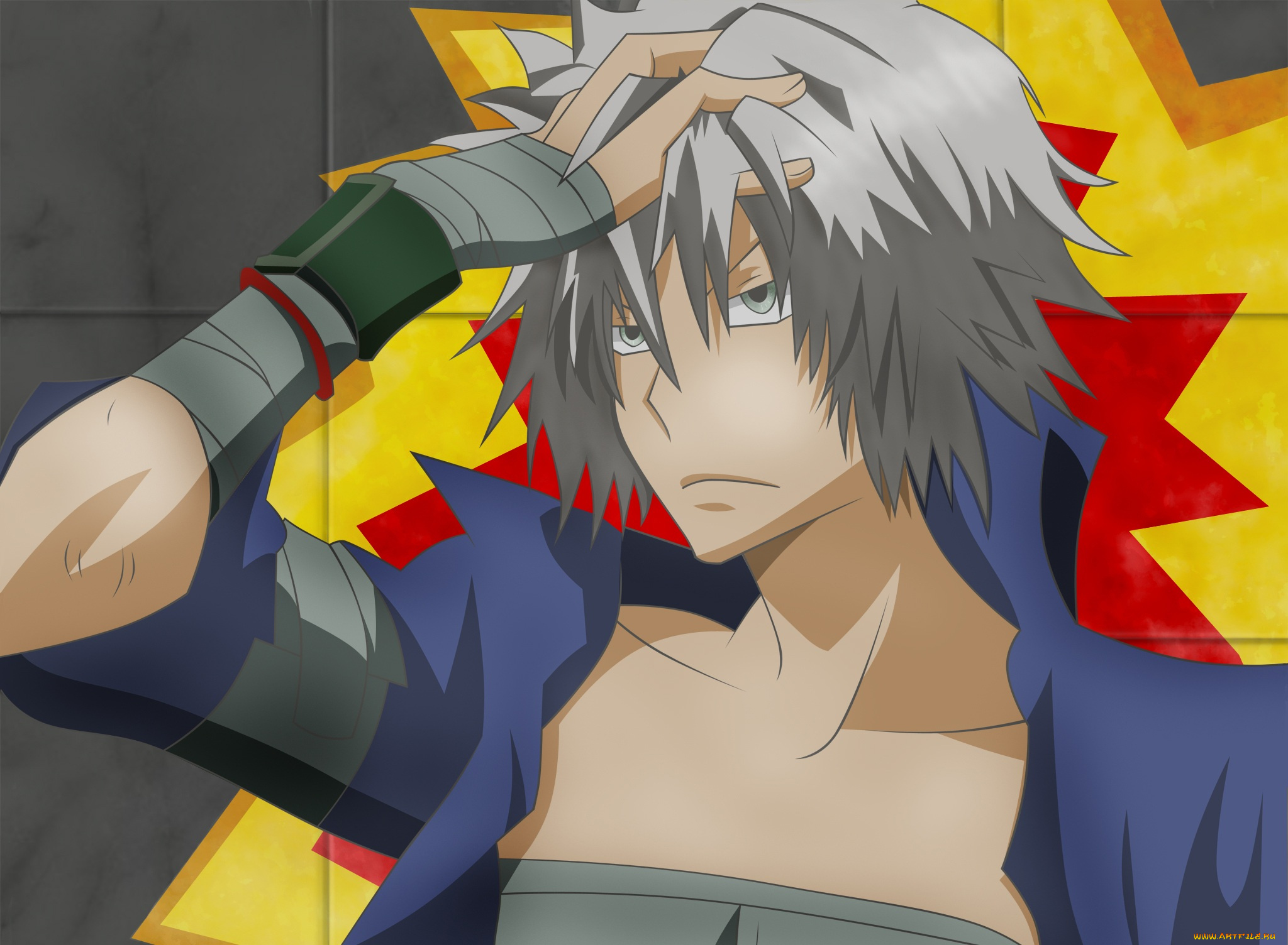 аниме, katekyo, hitman, reborn, серые, волосы, парень, хаято, гакудера, учитель, мафиози, реборн