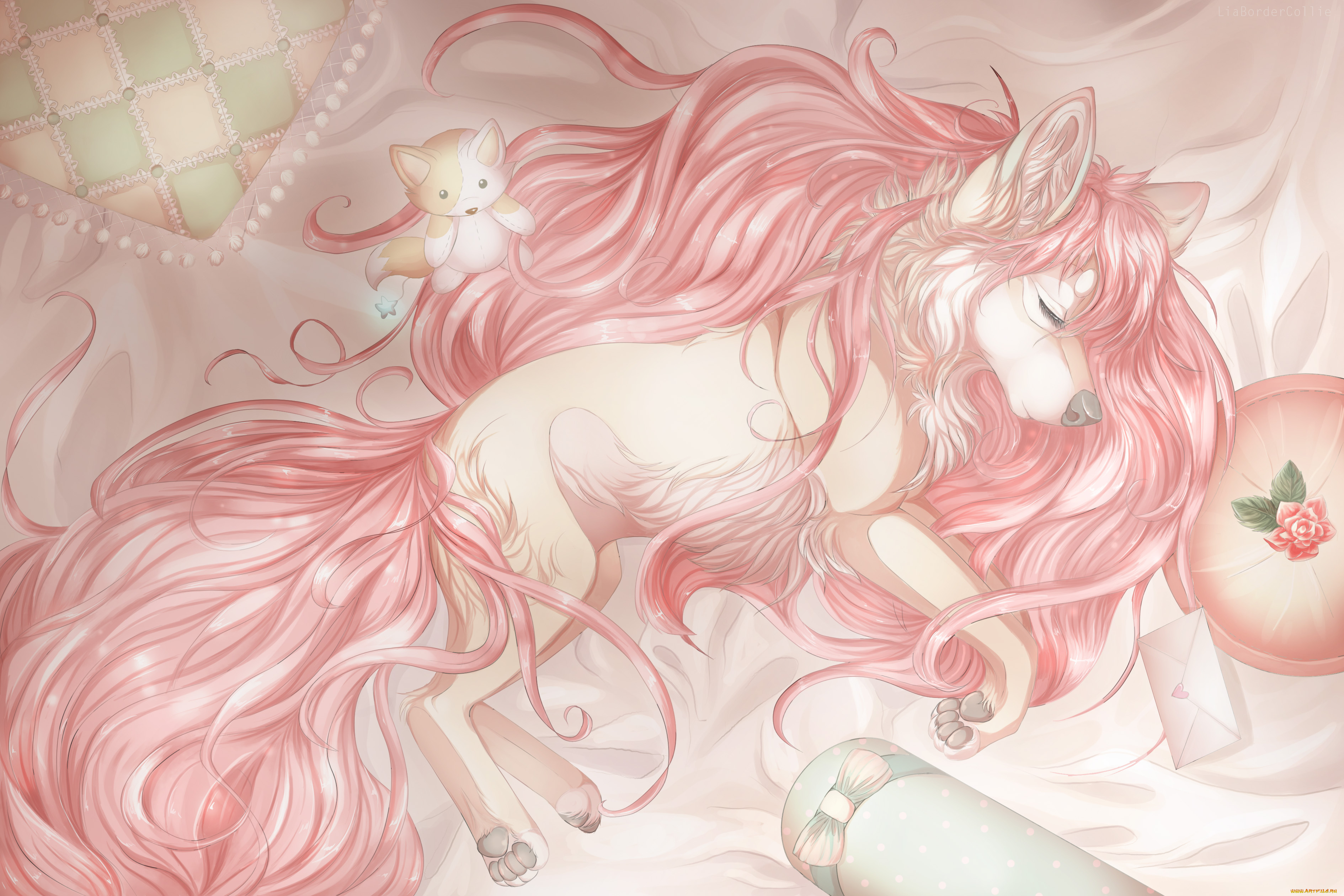 рисованные, животные, , сказочные, , мифические, собака, розовая, шерсть, животное