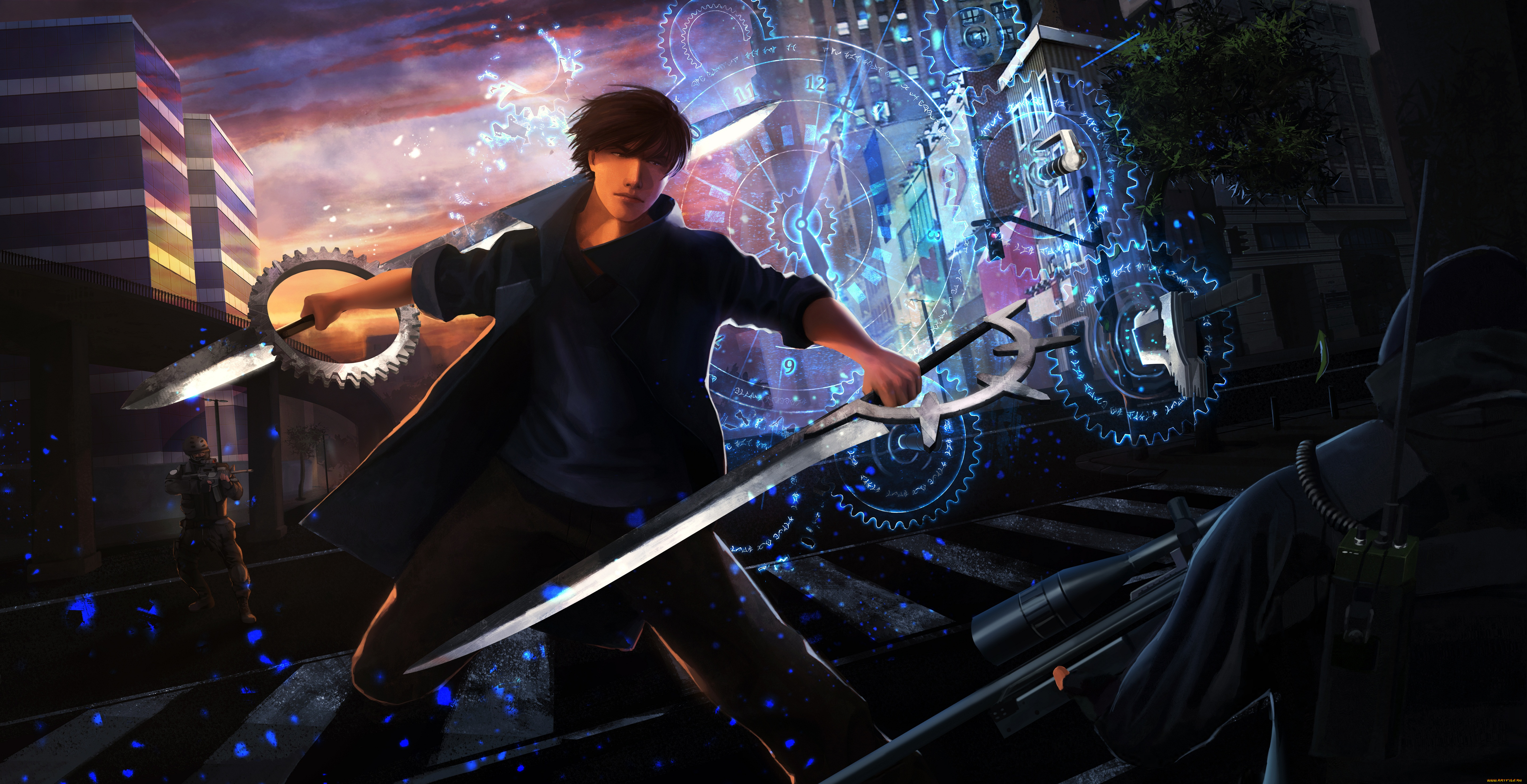 аниме, -weapon, , blood, &, technology, магия, оружие, мечи, солдаты, парень, арт