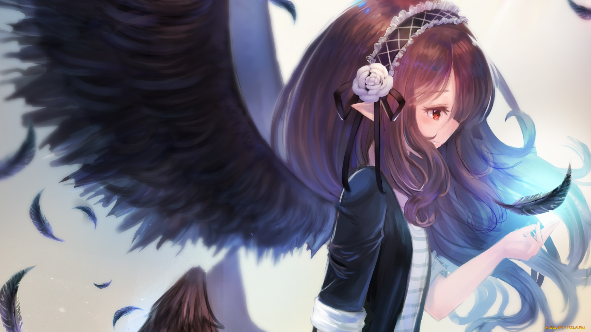 аниме, ангелы, , демоны, ангел, магия, перья, крылья, девушка, zonekiller10, арт