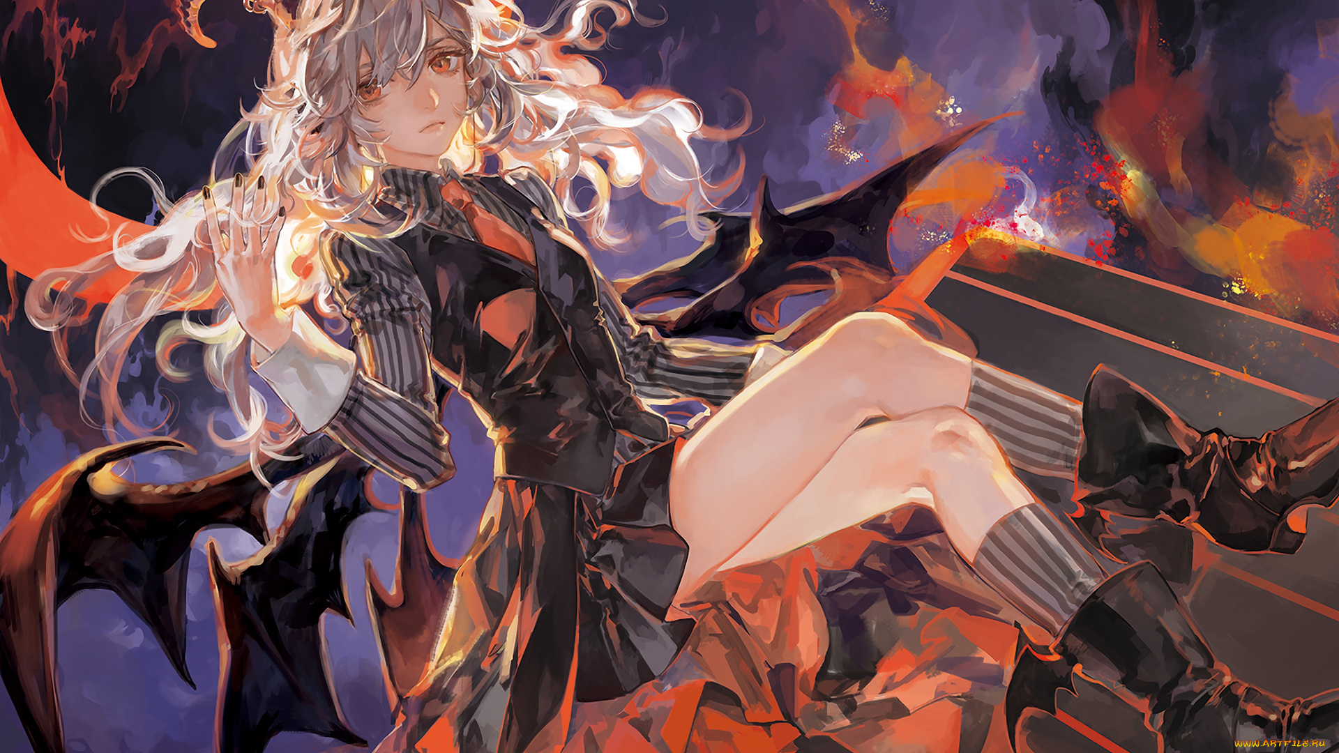 аниме, ангелы, , демоны, haiiro, teien, reficul, девушка, арт, upscale, ibaraki