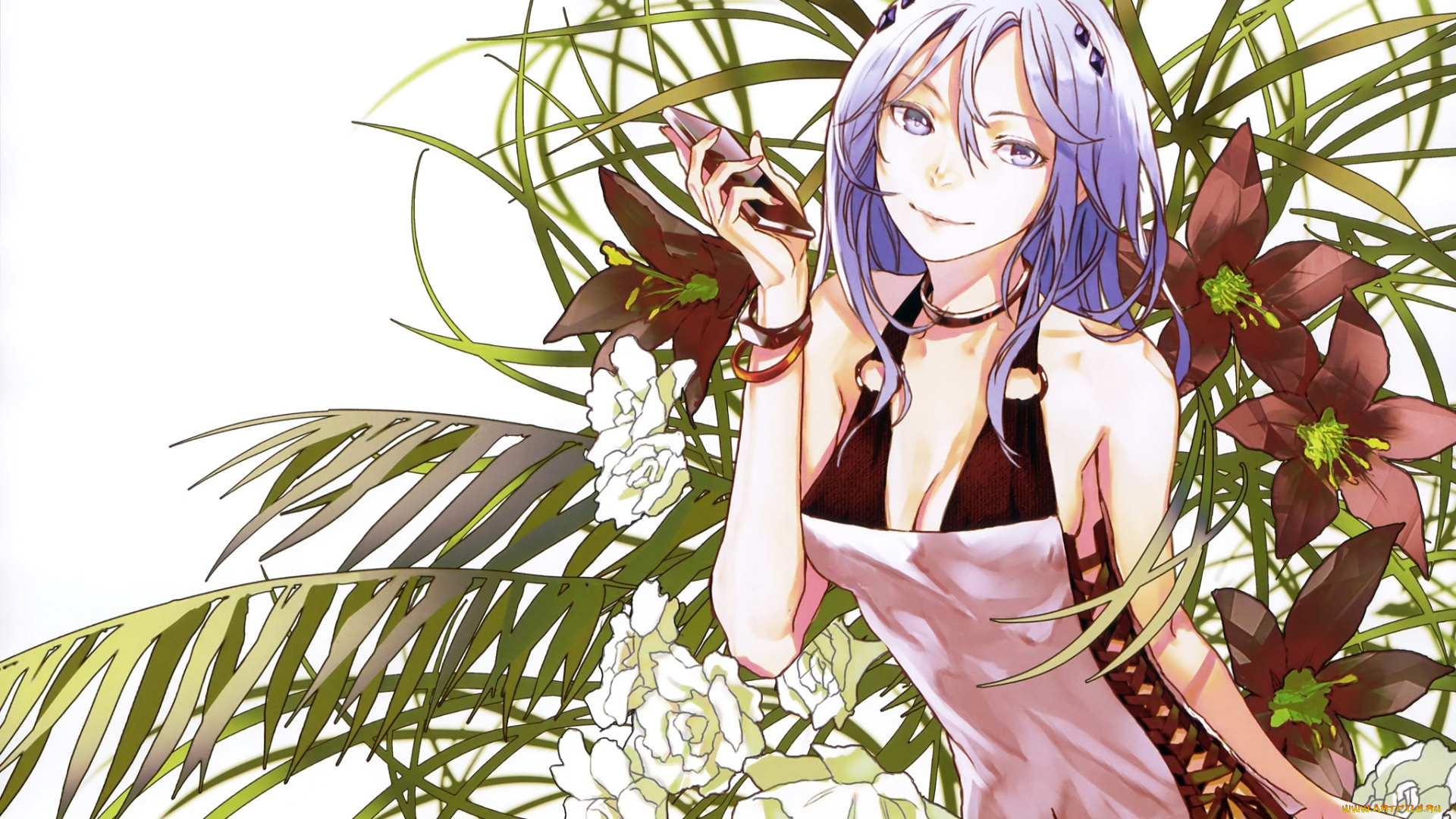 аниме, beatless, redjuice, lacia, растения, листья, девушка, арт