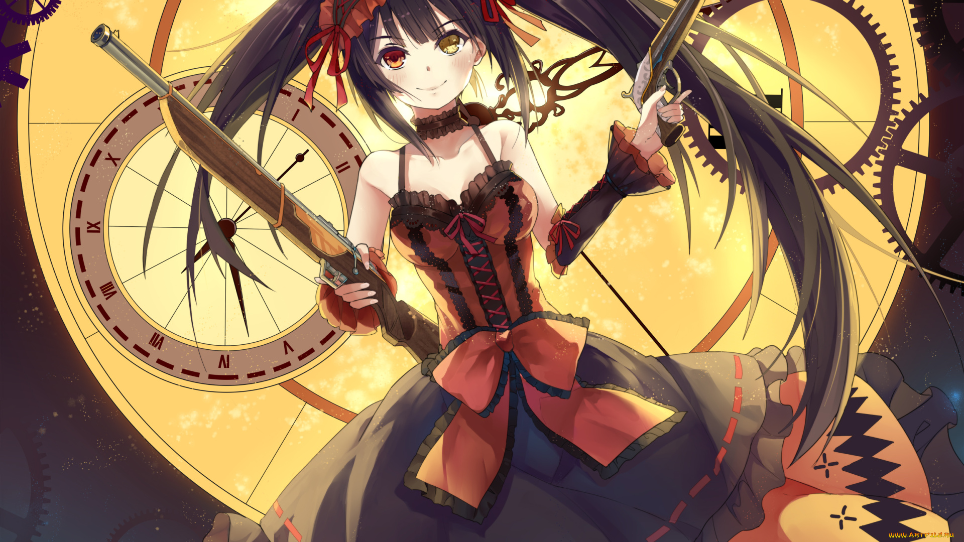 аниме, date, a, live, пистолеты, девушка, арт, haraguroi, you, tokisaki, kurumi, date, a, live