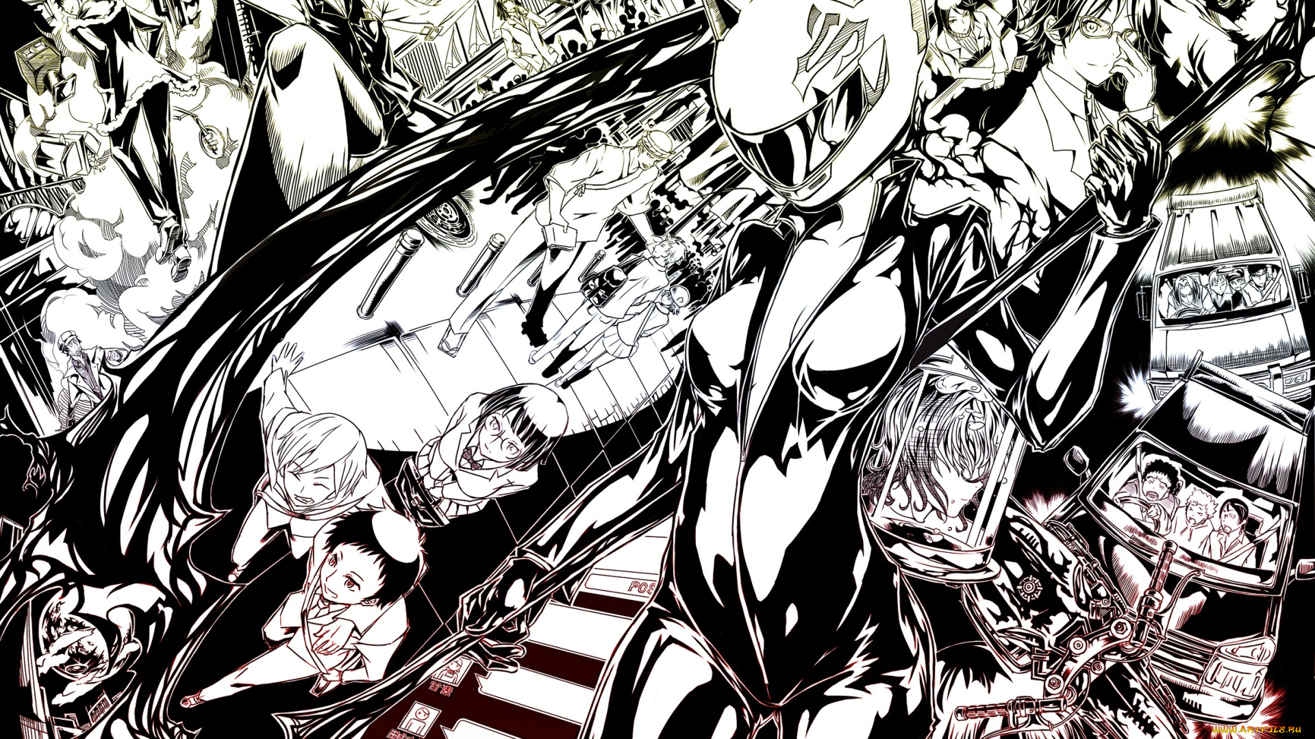 аниме, dyurarara, чёрно-белый, дюрарара, персонажи, арт